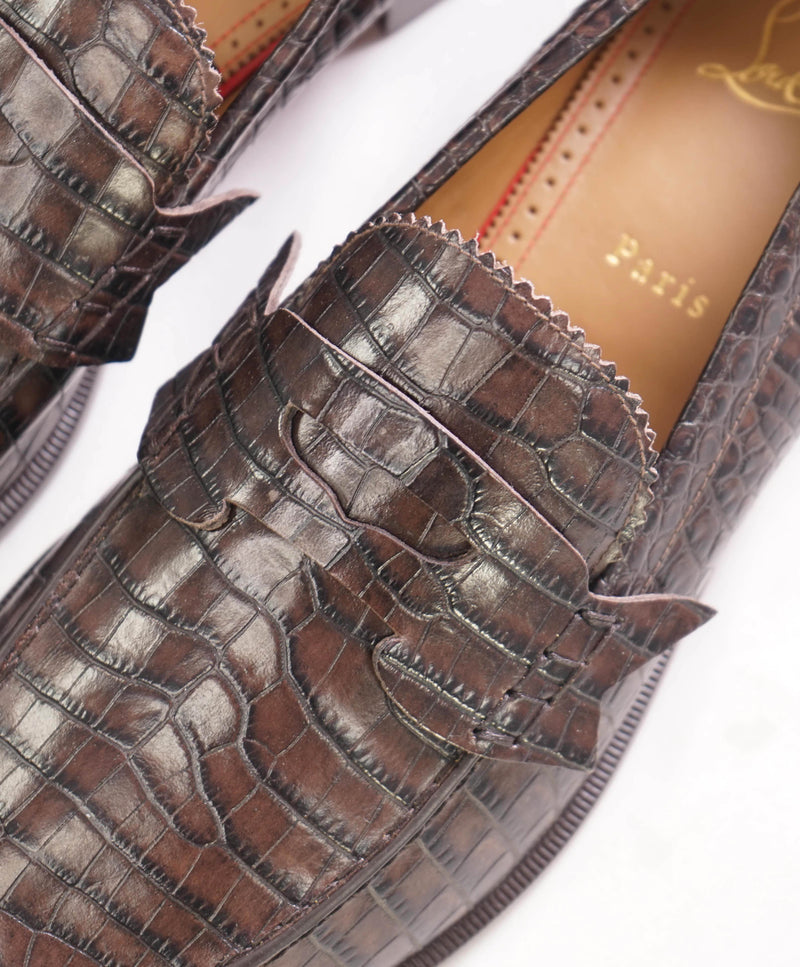 $1,145 CHRISTIAN LOUBOUTIN - *NO PENNY* Brown Crocodile Loafers - 10.5 US (43.5 EU)