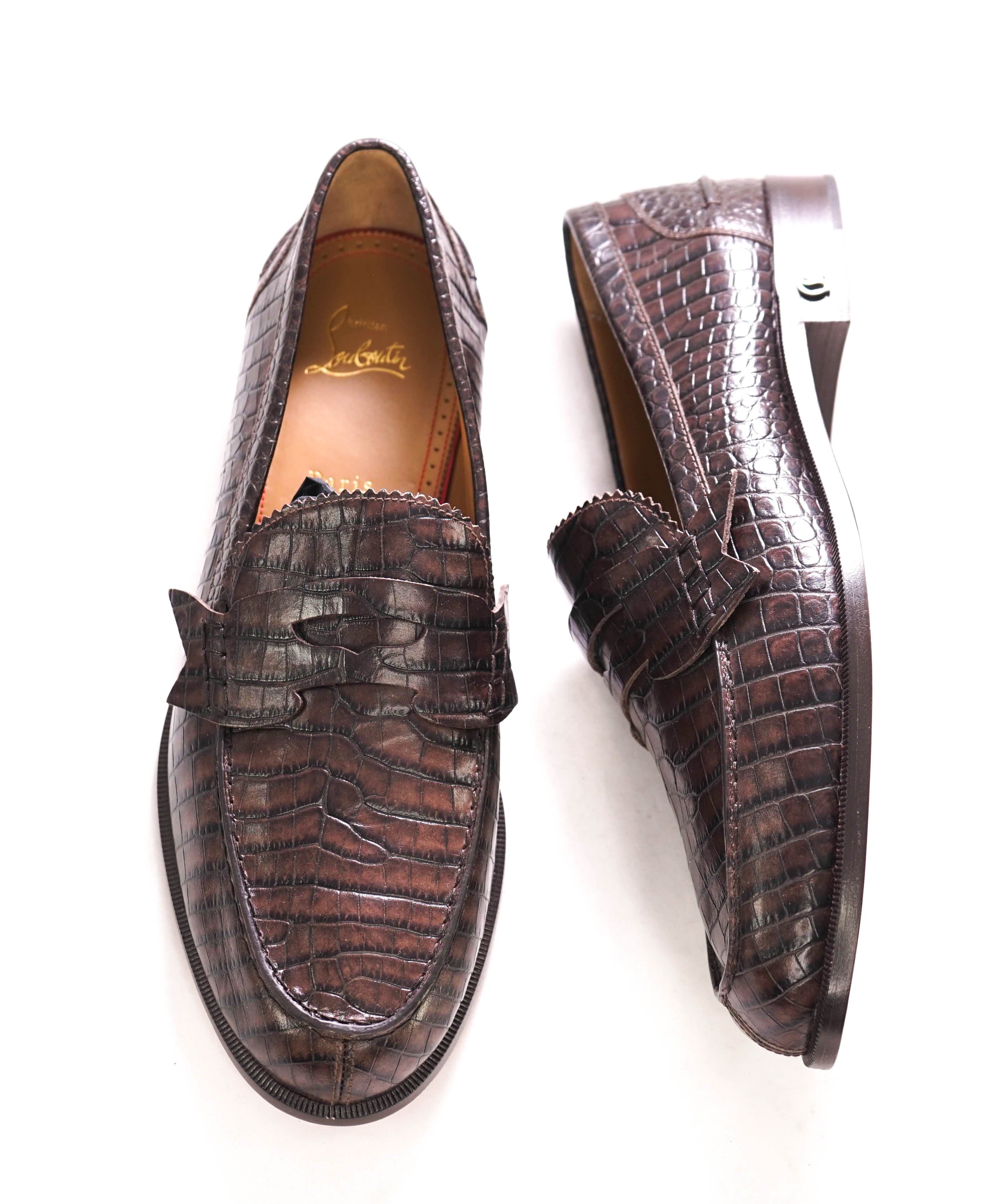 $1,145 CHRISTIAN LOUBOUTIN - *NO PENNY* Brown Crocodile Loafers - 10.5 US (43.5 EU)