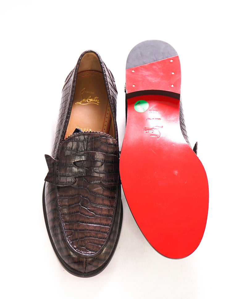 $1,145 CHRISTIAN LOUBOUTIN - *NO PENNY* Brown Crocodile Loafers - 10.5 US (43.5 EU)