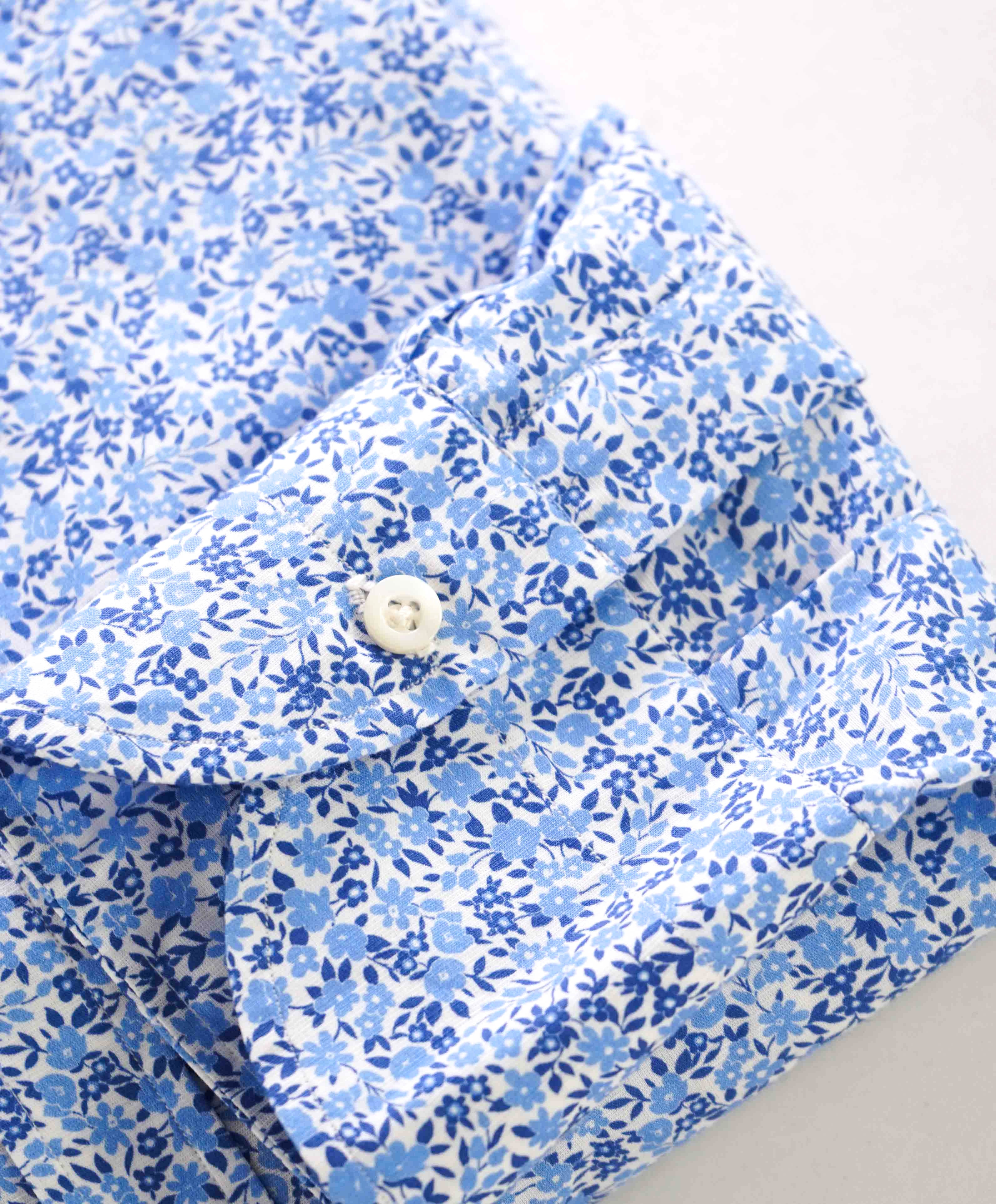 $625 ISAIA - LINEN Blend Blue Spread Collar FLORAL Dress Shirt "LOGO" - 15.5 39