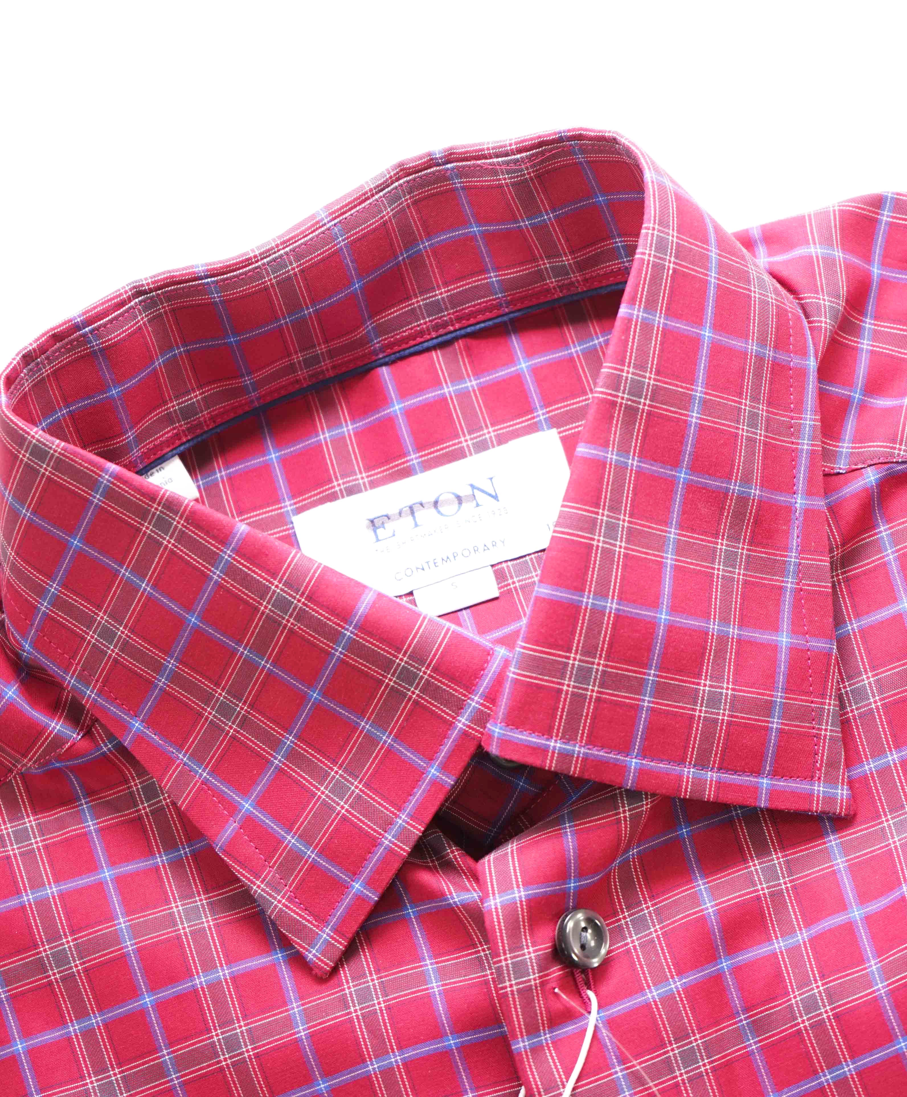 $295 ETON - Pink Check "Contemporary" Spread Collar Button Down Shirt - 15 38