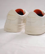 $795 SANTONI - White Leather Double Buckle Full Leather Sneakers - 10 US (9 IT)