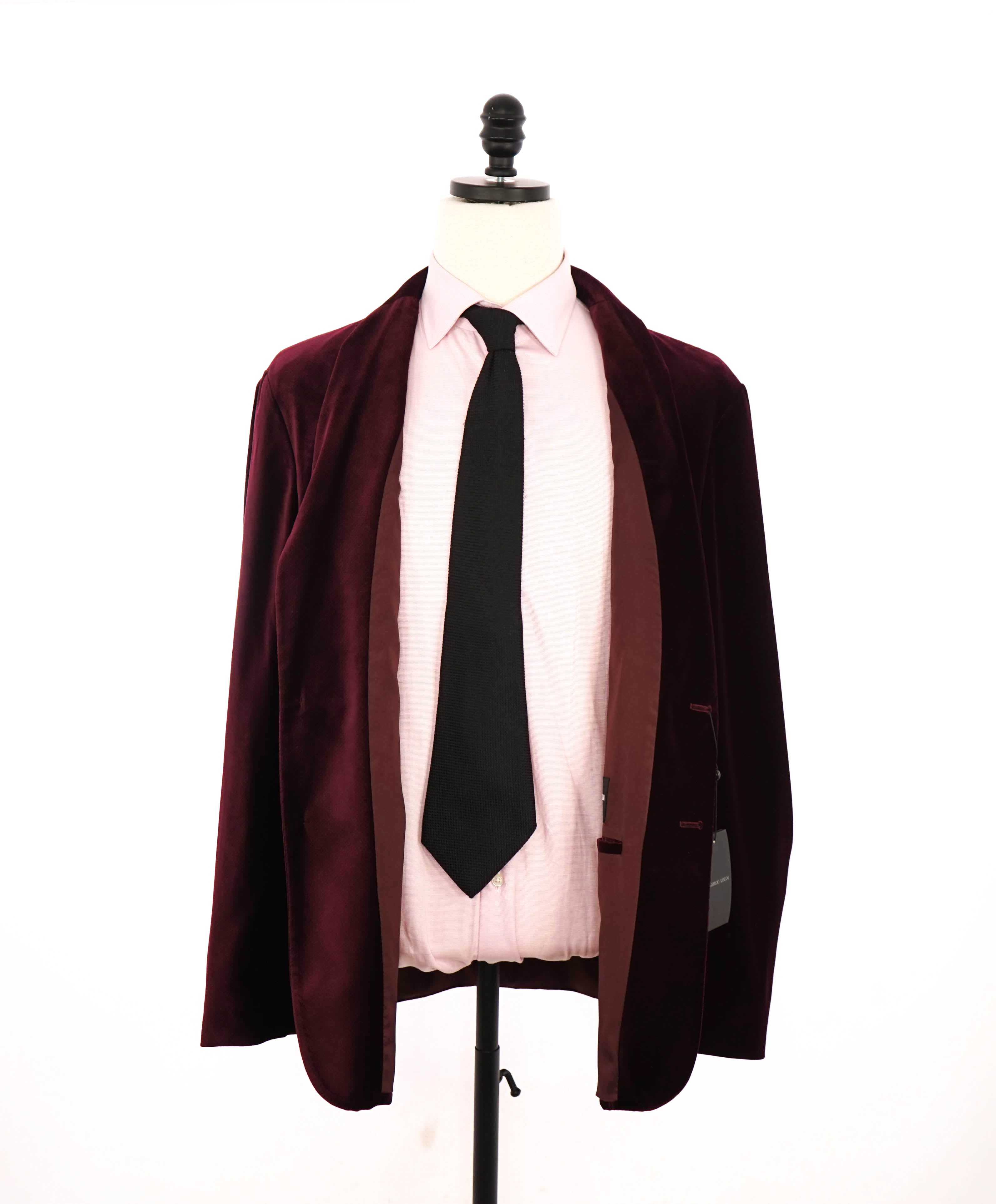 $2,995 GIORGIO ARMANI - Velvet Burgundy Wine Textured Blazer - 44R