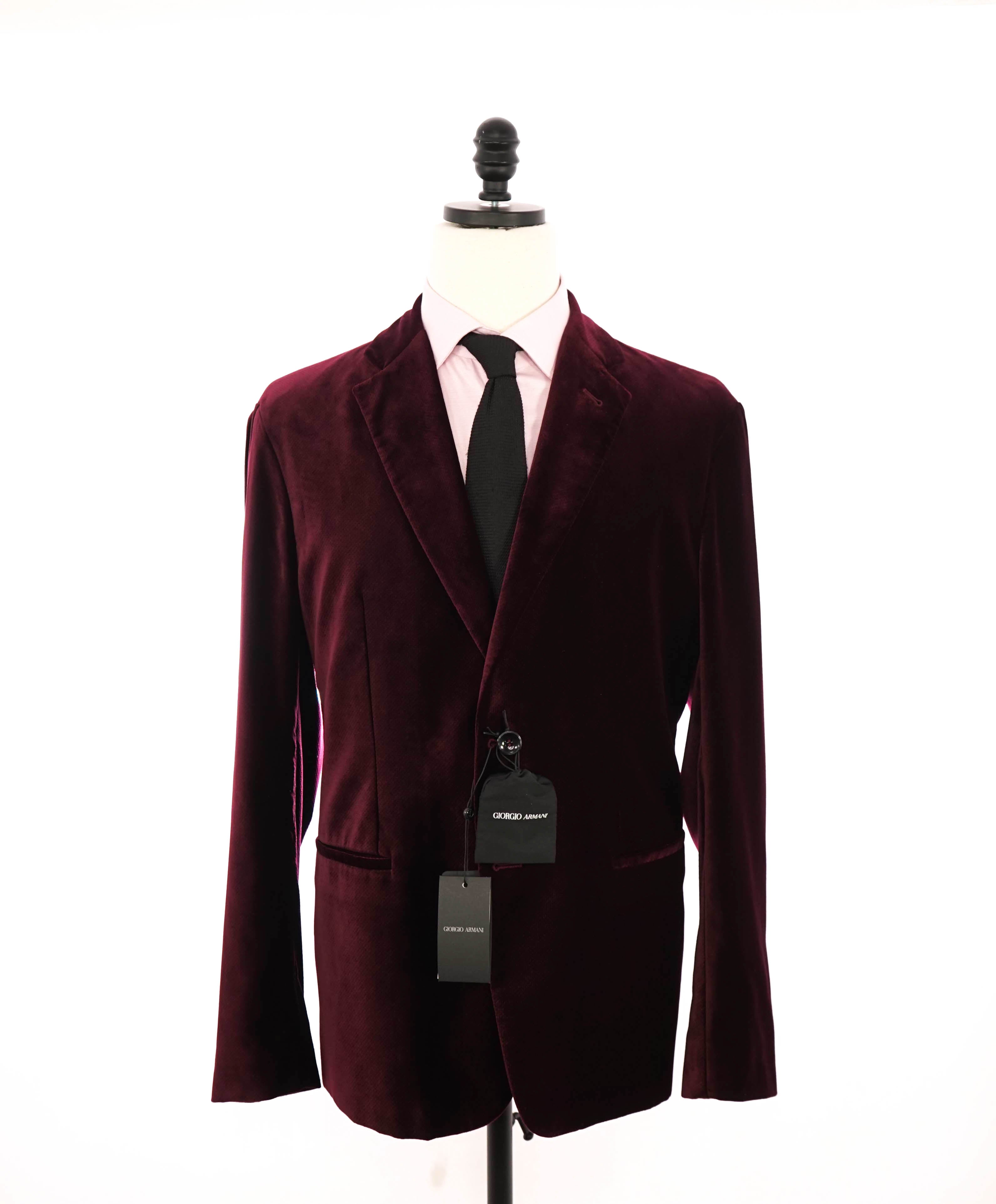 $2,995 GIORGIO ARMANI - Velvet Burgundy Wine Textured Blazer - 44R