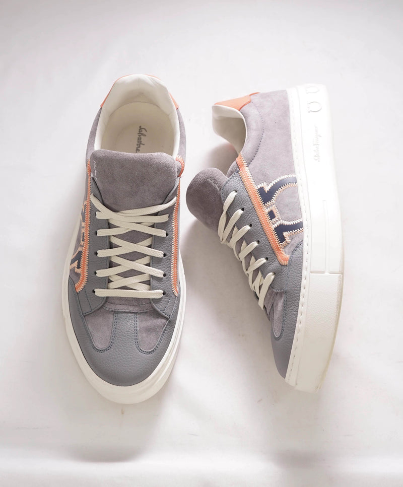 $750 SALVATORE FERRAGAMO - *BORG 5* Gray/Salmon Gancini Sneaker - 10 M US