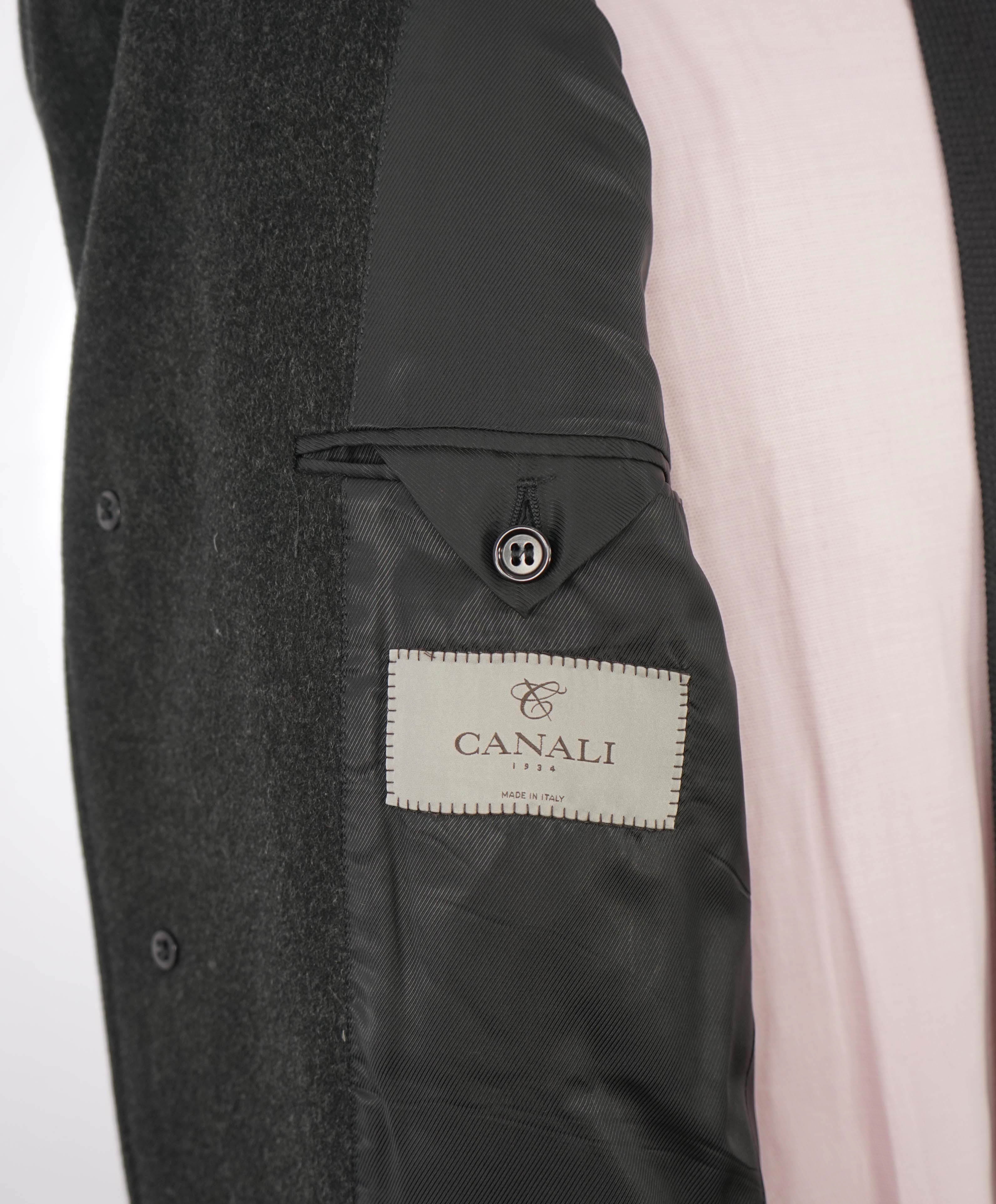 $2,395 CANALI - Dark Gray Solid CASHMERE / WOOL Wool Topcoat Coat - 40R