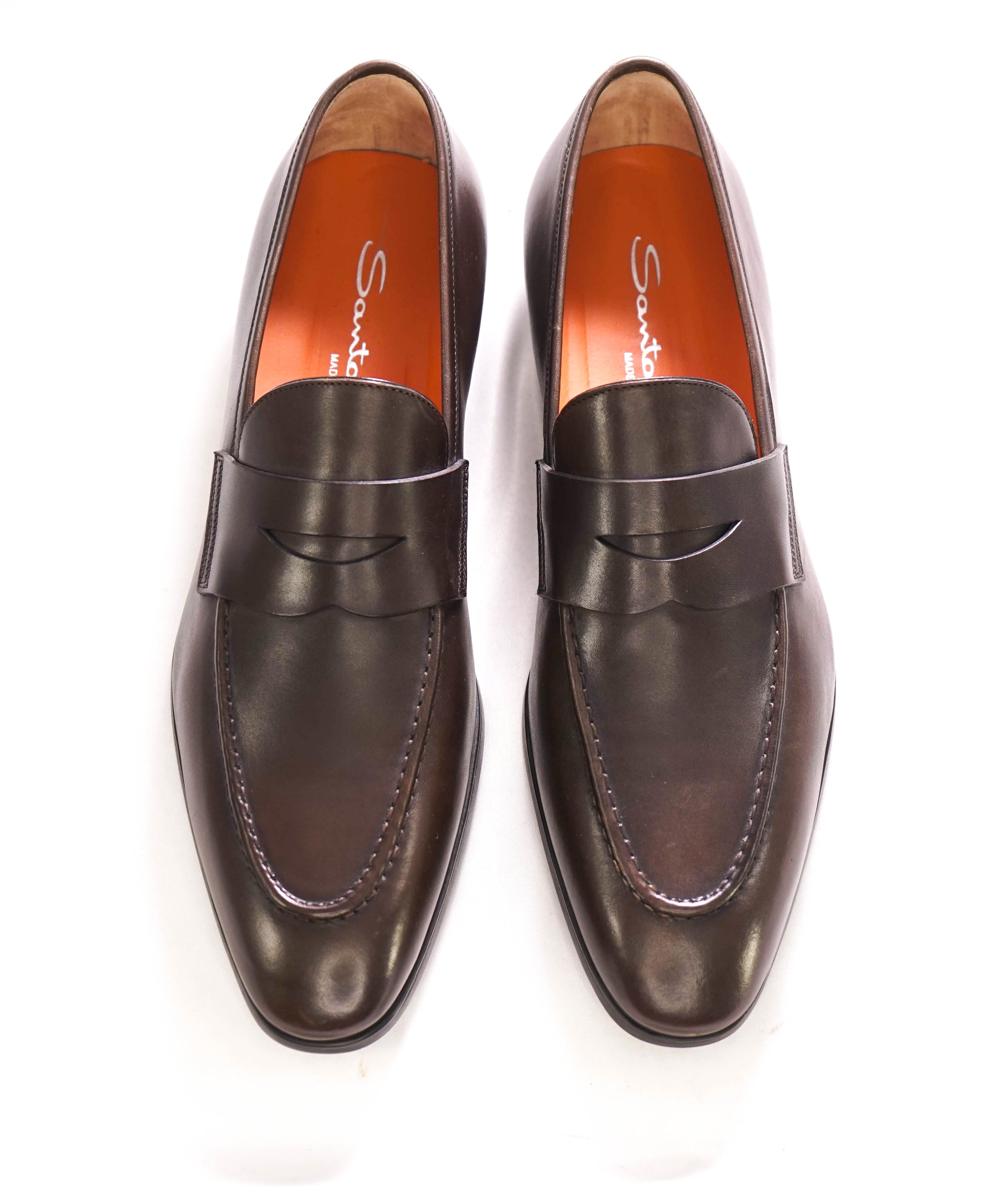 SANTONI - Brown Smooth Leather Round Toe Penny Loafers - 11 US (10 IT)