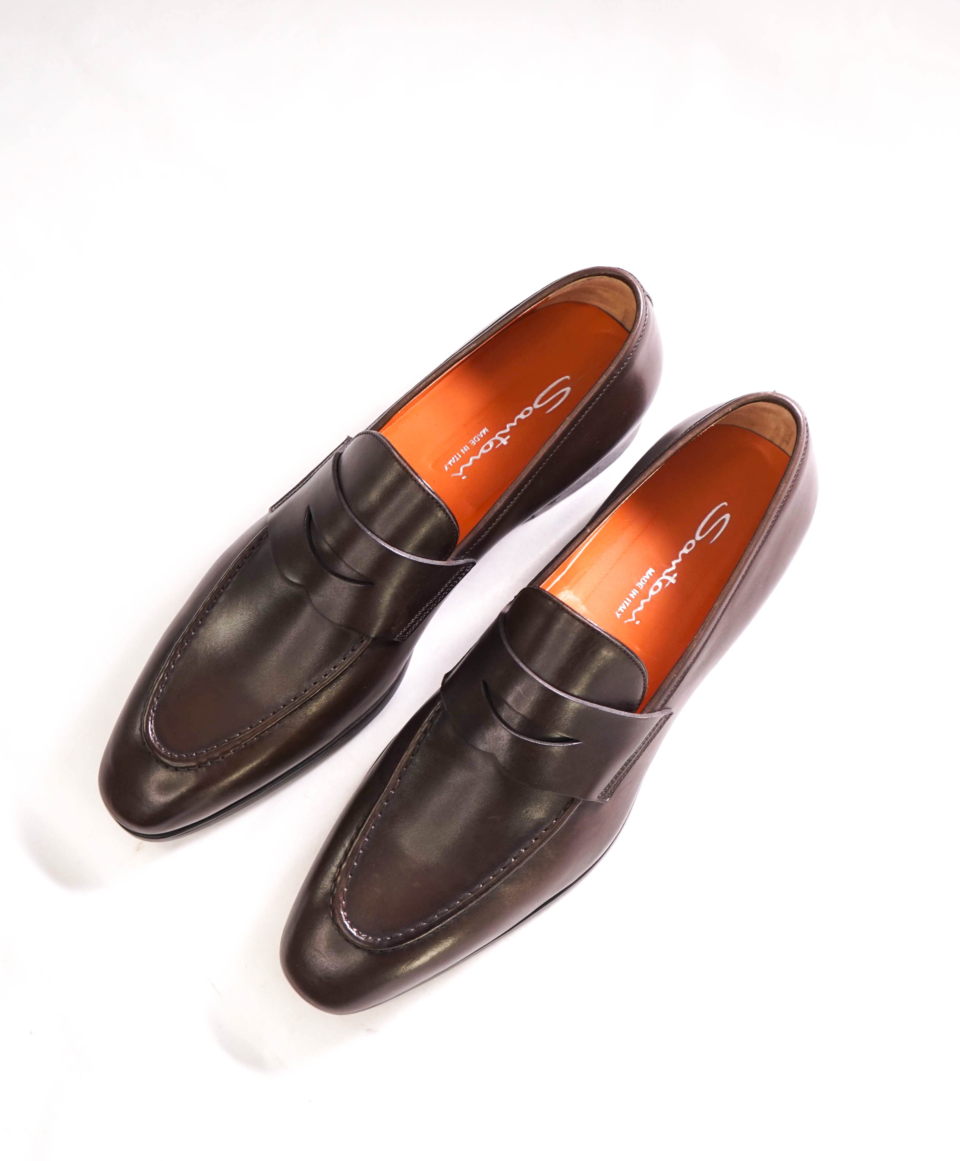 SANTONI - Brown Smooth Leather Round Toe Penny Loafers - 11 US (10 IT)