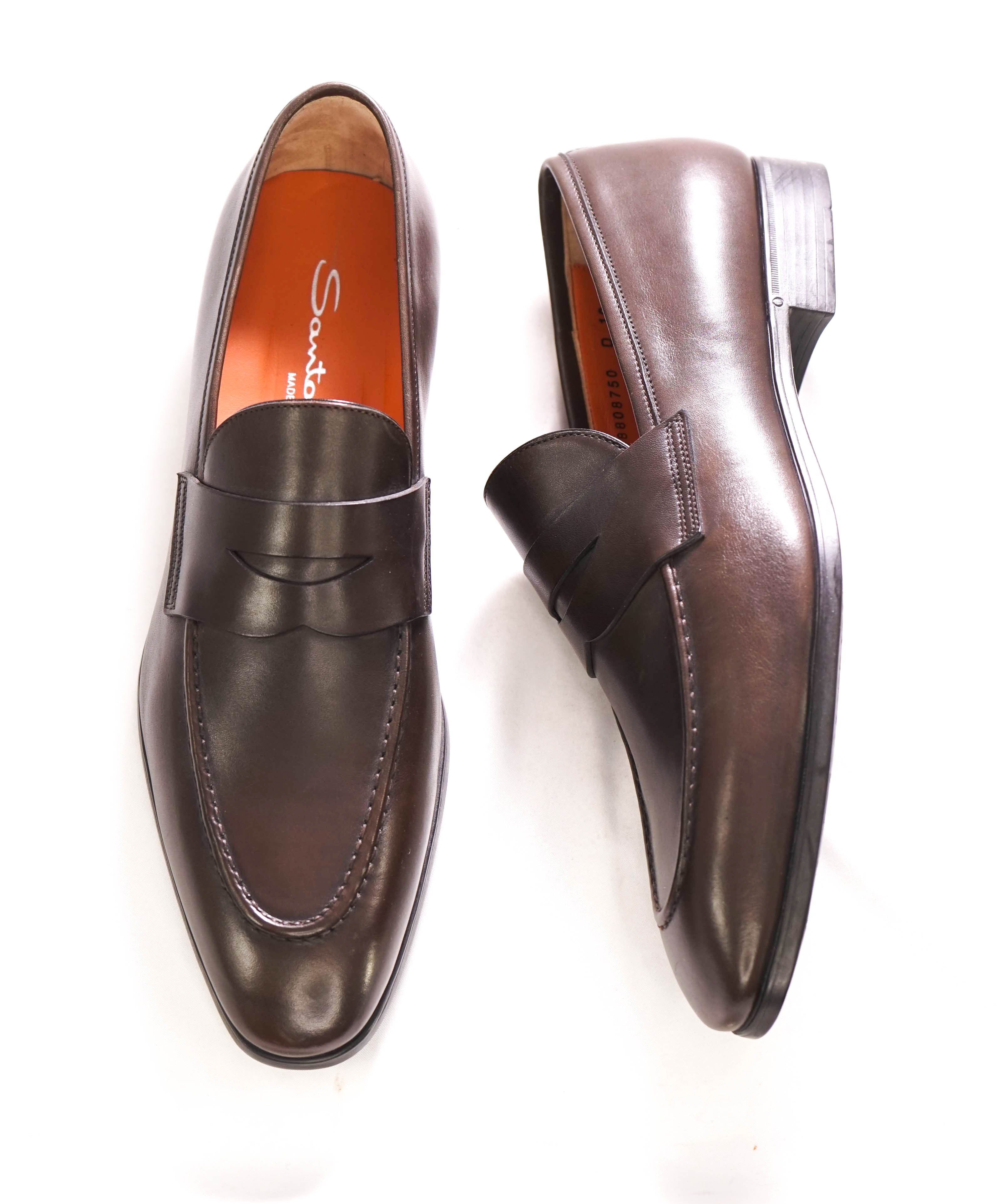 SANTONI - Brown Smooth Leather Round Toe Penny Loafers - 11 US (10 IT)