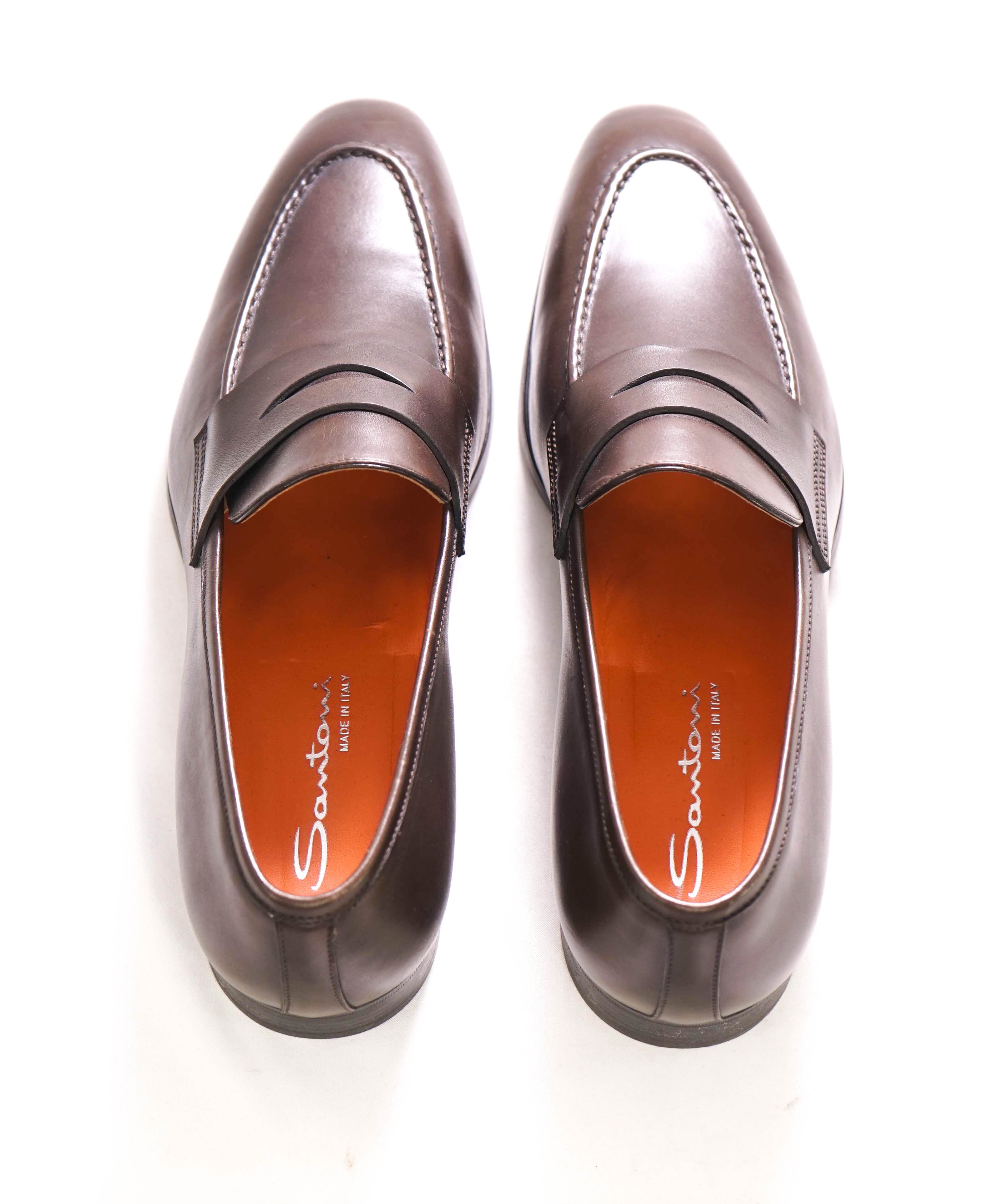 SANTONI - Brown Smooth Leather Round Toe Penny Loafers - 11 US (10 IT)