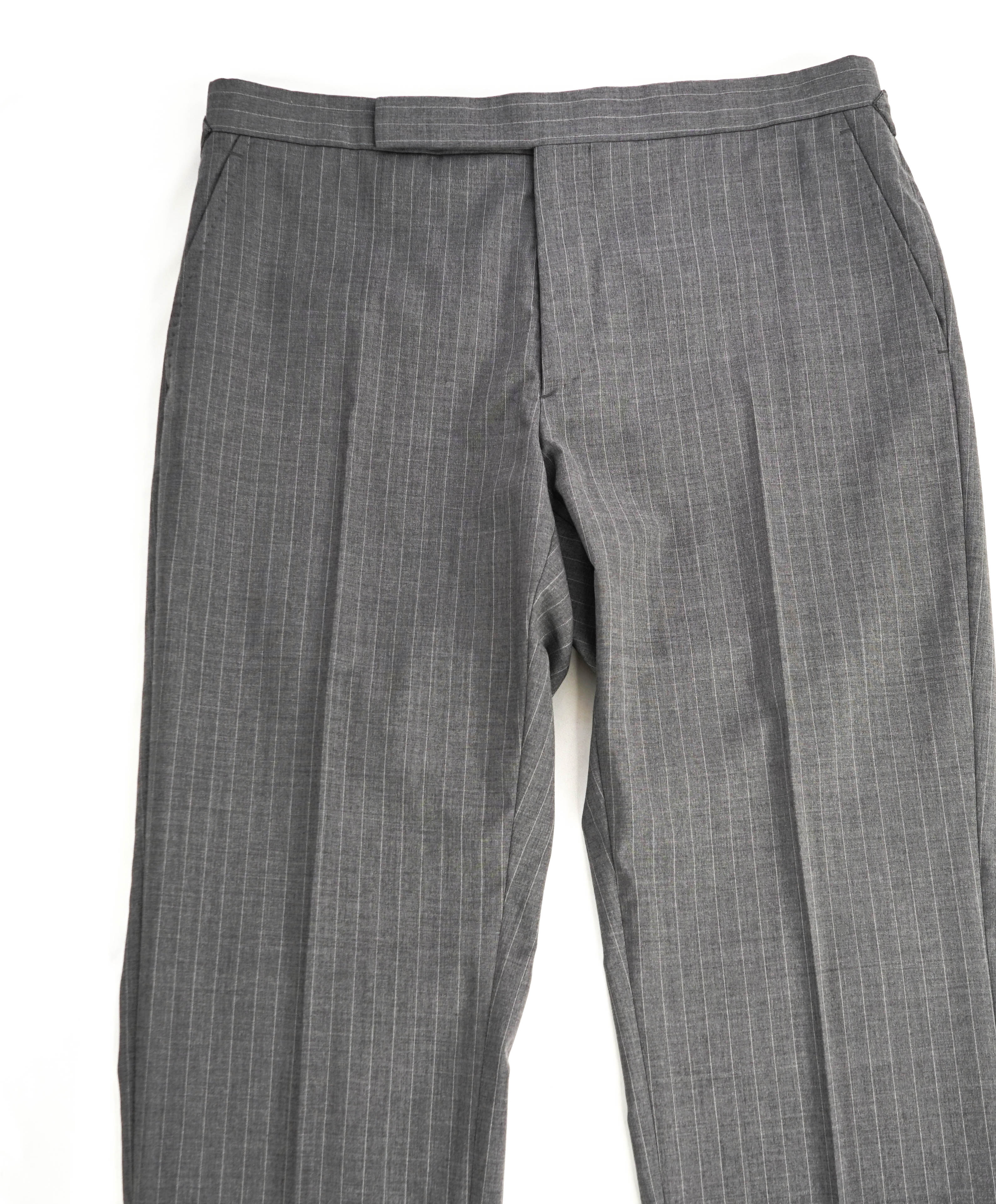 RALPH LAUREN PURPLE LABEL - *SIDE TABS* Gray Stripe Flat Front Dress Pants - 33W