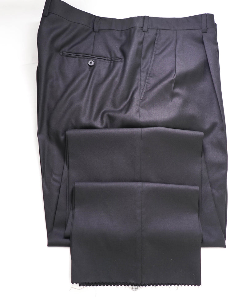 HICKEY FREEMAN - Solid Black Wool Pleated Dress Pants - 42W