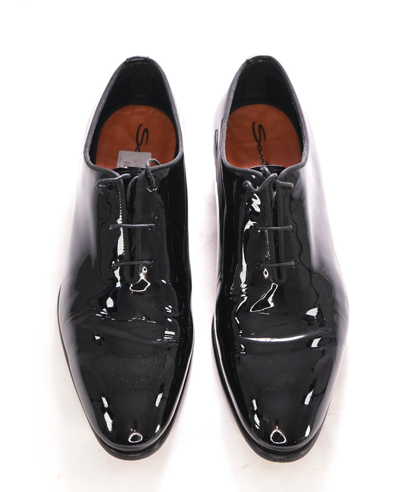 SANTONI - "Calvin" Fatte A Mano Wholecut BLACK PATENT Leather Oxfords - 9 US (8 IT)