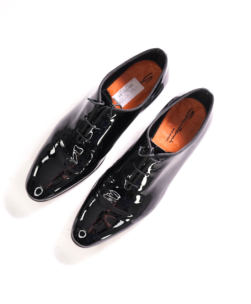 SANTONI - "Calvin" Fatte A Mano Wholecut BLACK PATENT Leather Oxfords - 9 US (8 IT)