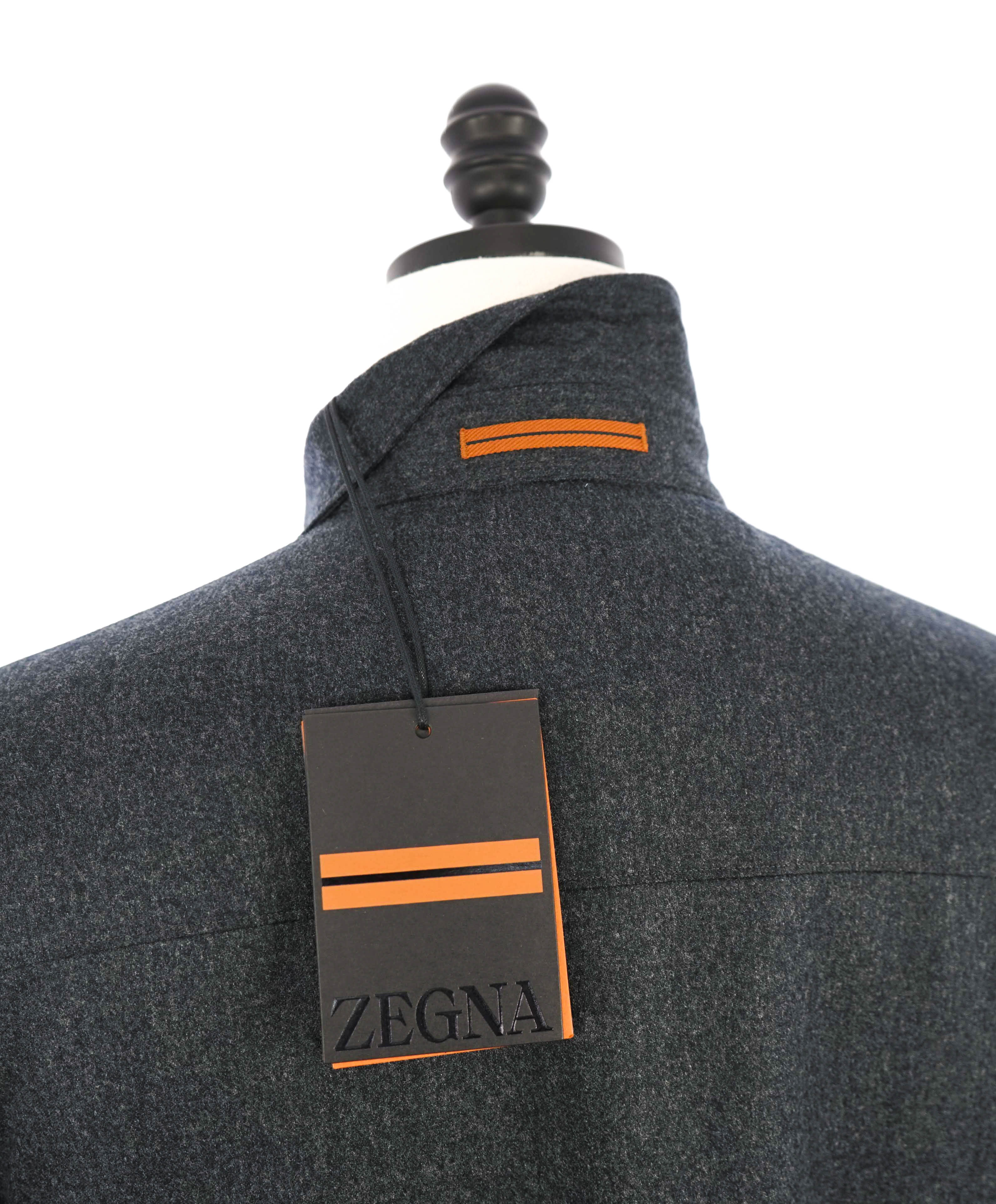 $1,690 ERMENEGILDO ZEGNA - Gray Heather Flannel Over Shirt Chore Jacket - M