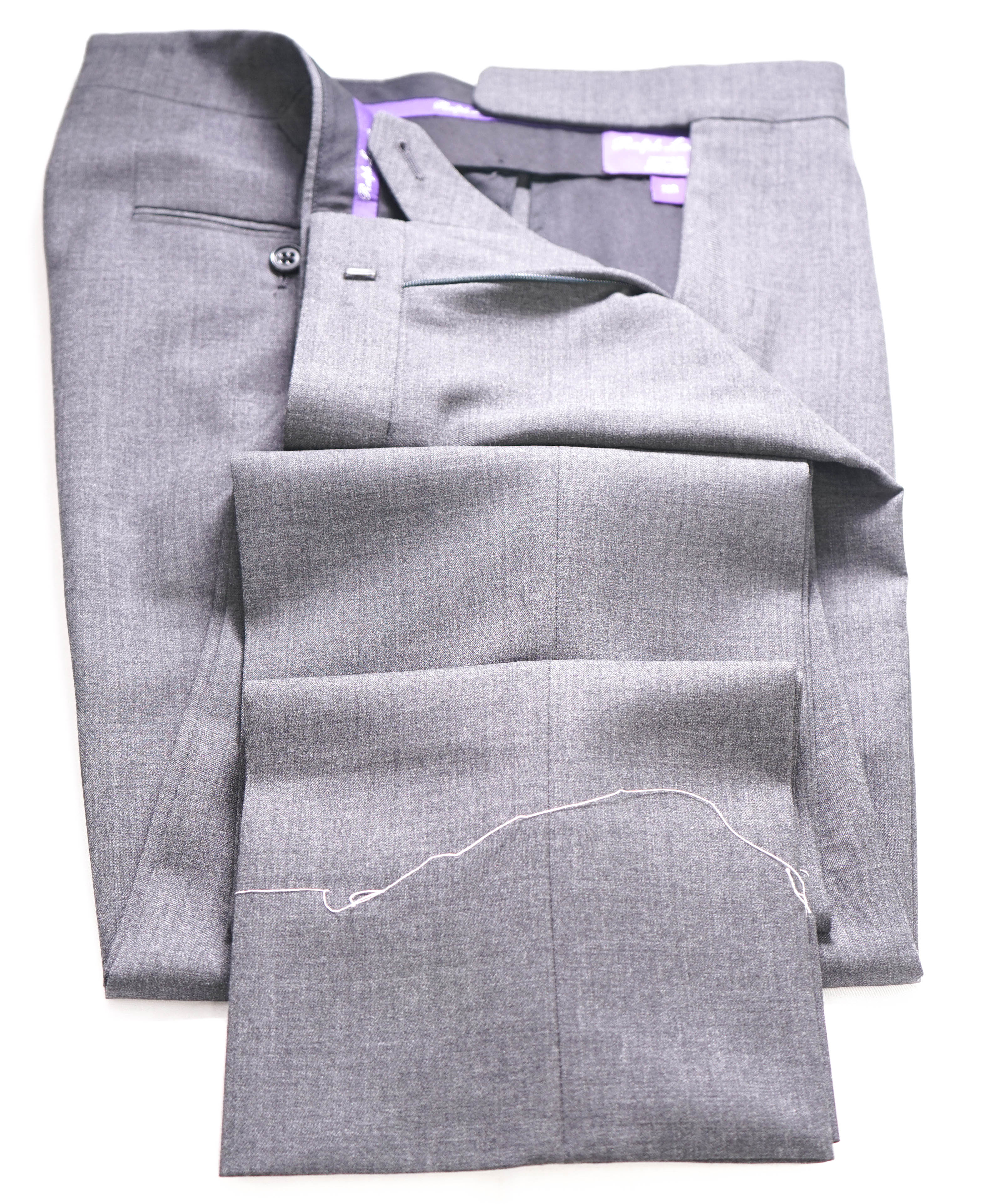 RALPH LAUREN PURPLE LABEL - *SIDE TABS* Gray Wool Flat Front Dress Pants - 32W