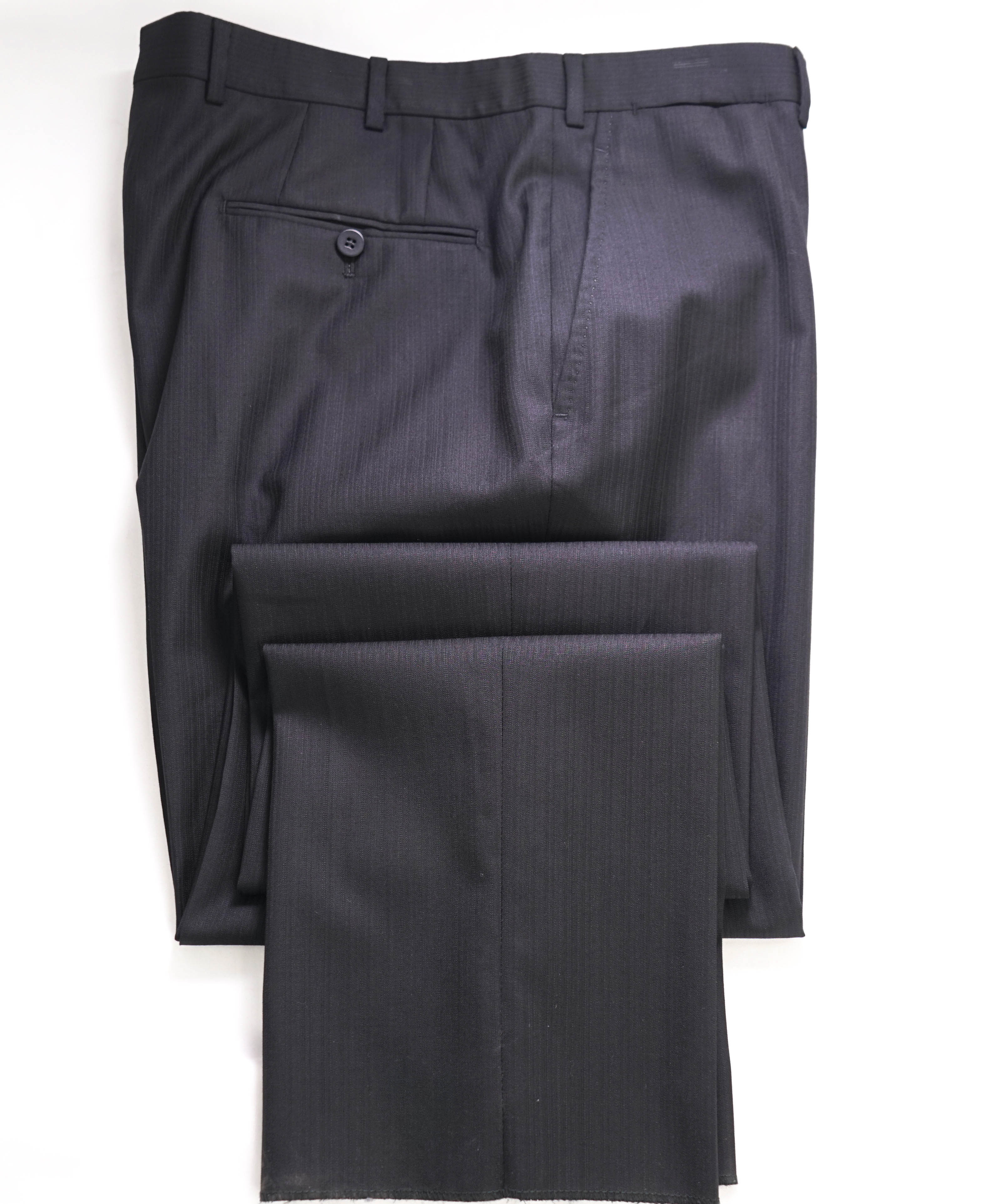 ISAIA - Black On Black Tonal Stripe Dress Pants Flat Front - 37W (54EU)