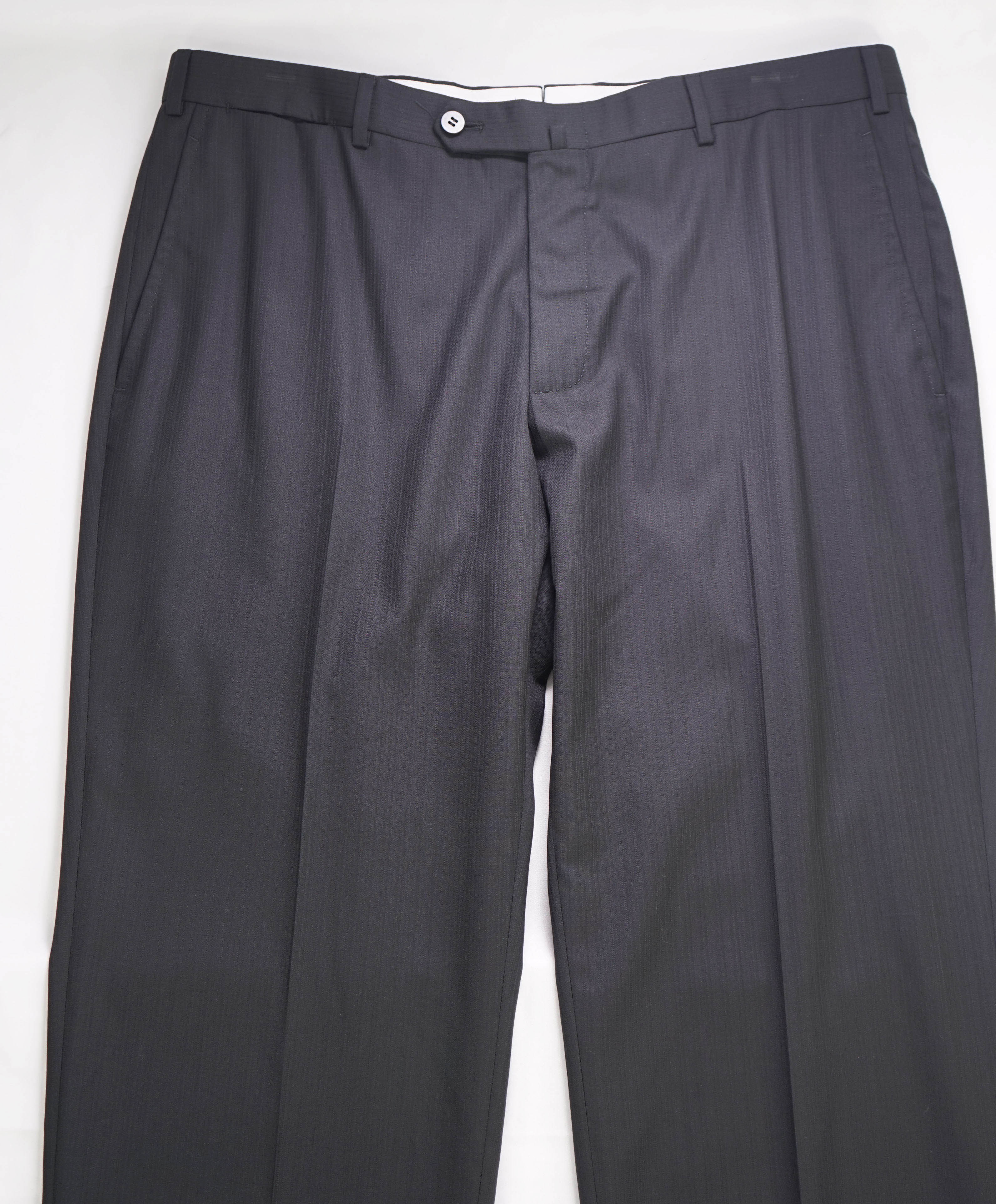 ISAIA - Black On Black Tonal Stripe Dress Pants Flat Front - 37W (54EU)