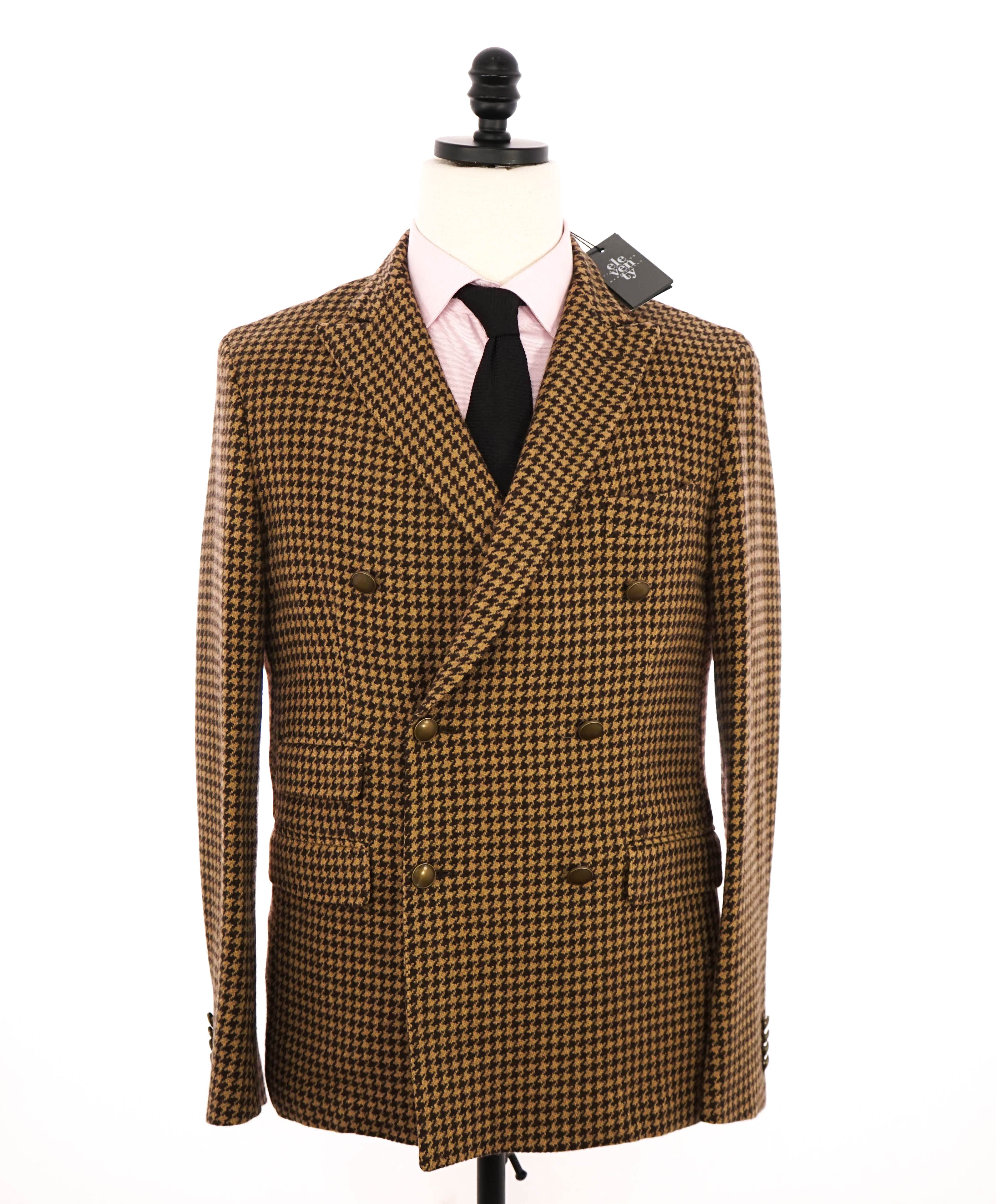 $1,495 ELEVENTY - Neutral/Brown HOUNDSTOOTH Double Breasted Blazer - 38 (48 EU)