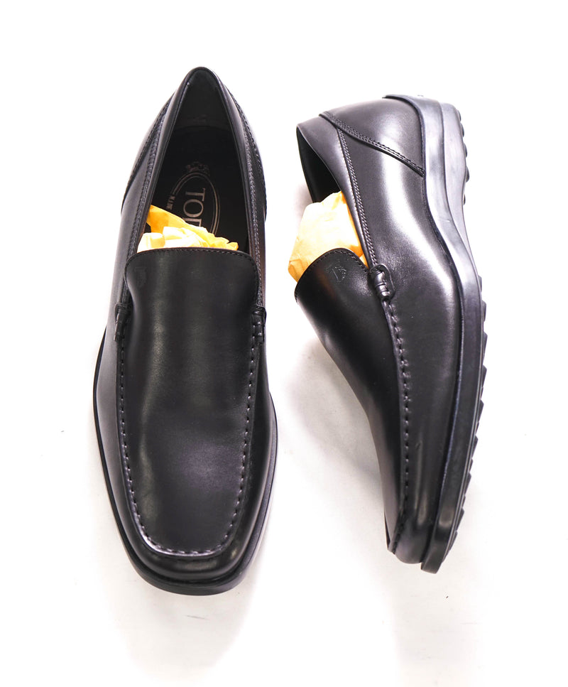 $675 TOD’S - Black Sleek Vamp Loafer Leather LOGO Vamp Loafer - (7 Tod's) 8 US