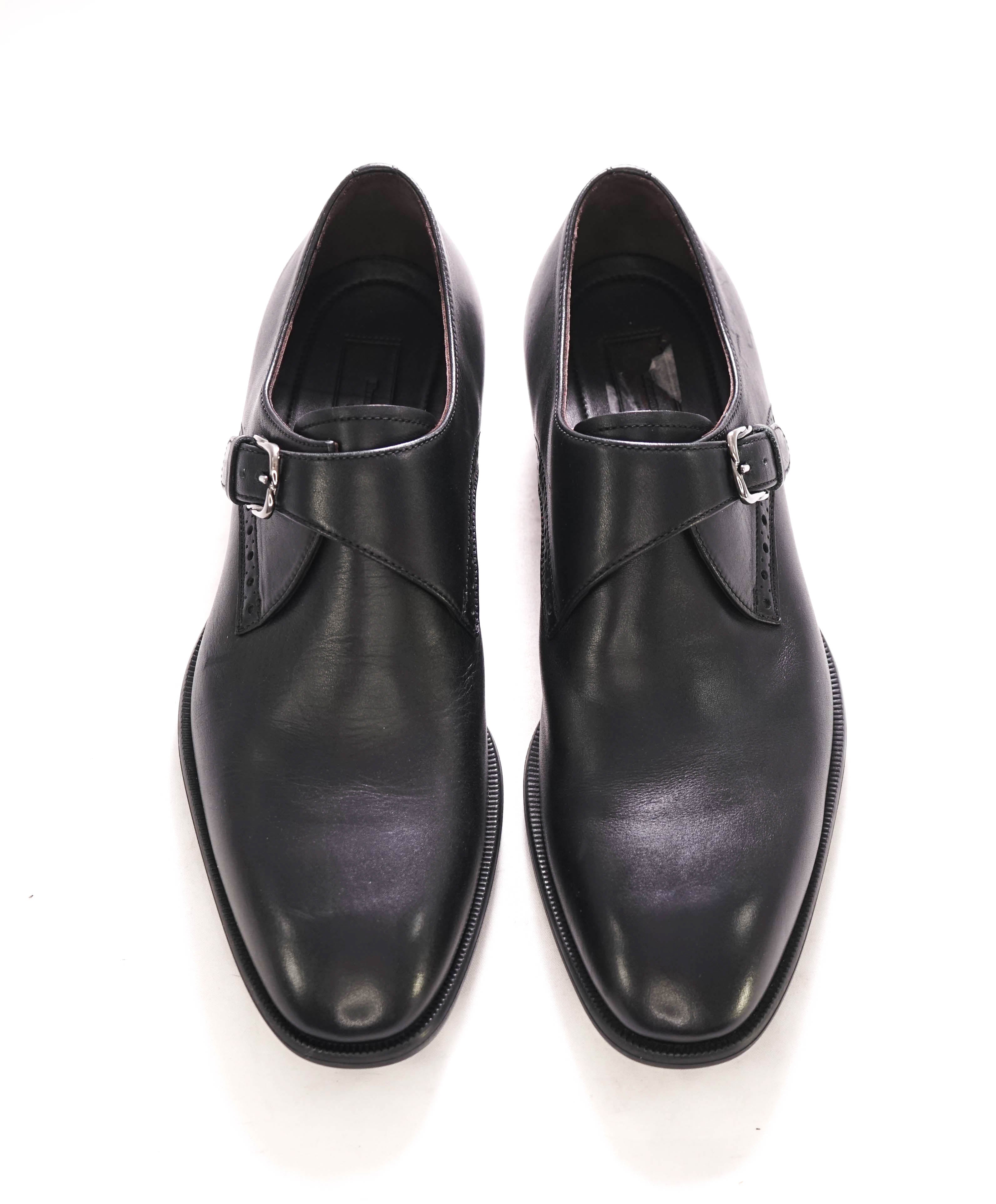 $960 ERMENEGILDO ZEGNA - "Sienna Flex" Black Single Monk Strap Loafers - 9 US