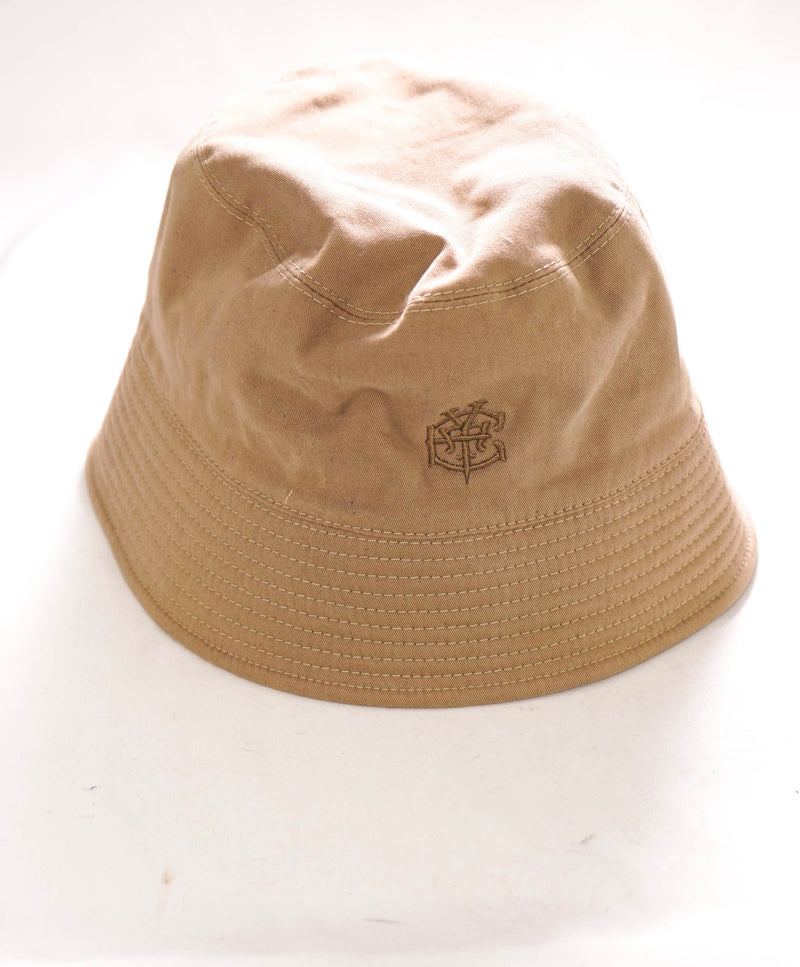 $395 ELEVENTY - Cotton Neutral Tan Cotton LOGO Front Bucket Hat Cap - N/A