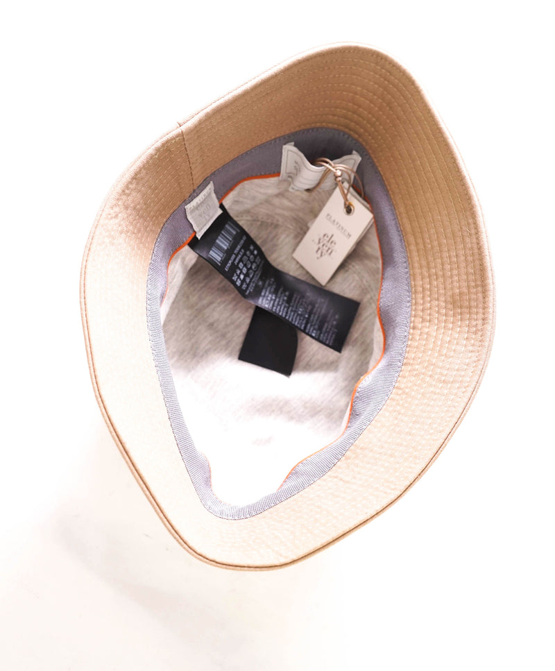 $395 ELEVENTY - Cotton Neutral Tan Cotton LOGO Front Bucket Hat Cap - N/A