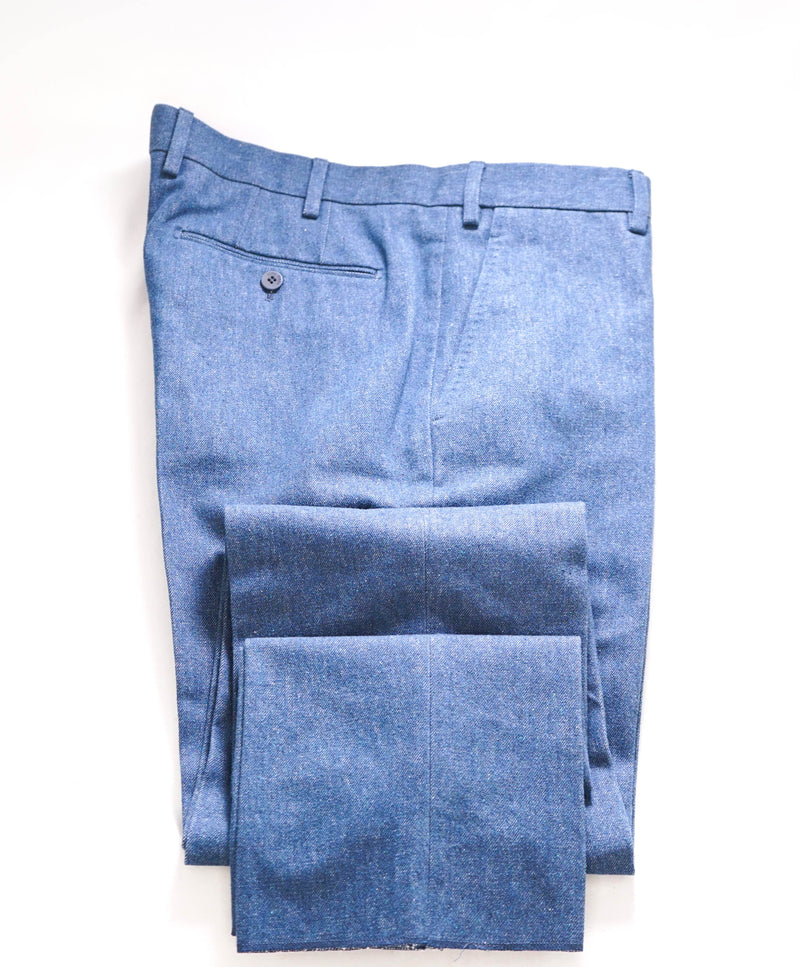 LORO PIANA - "COTTON FLOWER" Blue Denim Cotton Flat Front Pants - 34W (50EU)