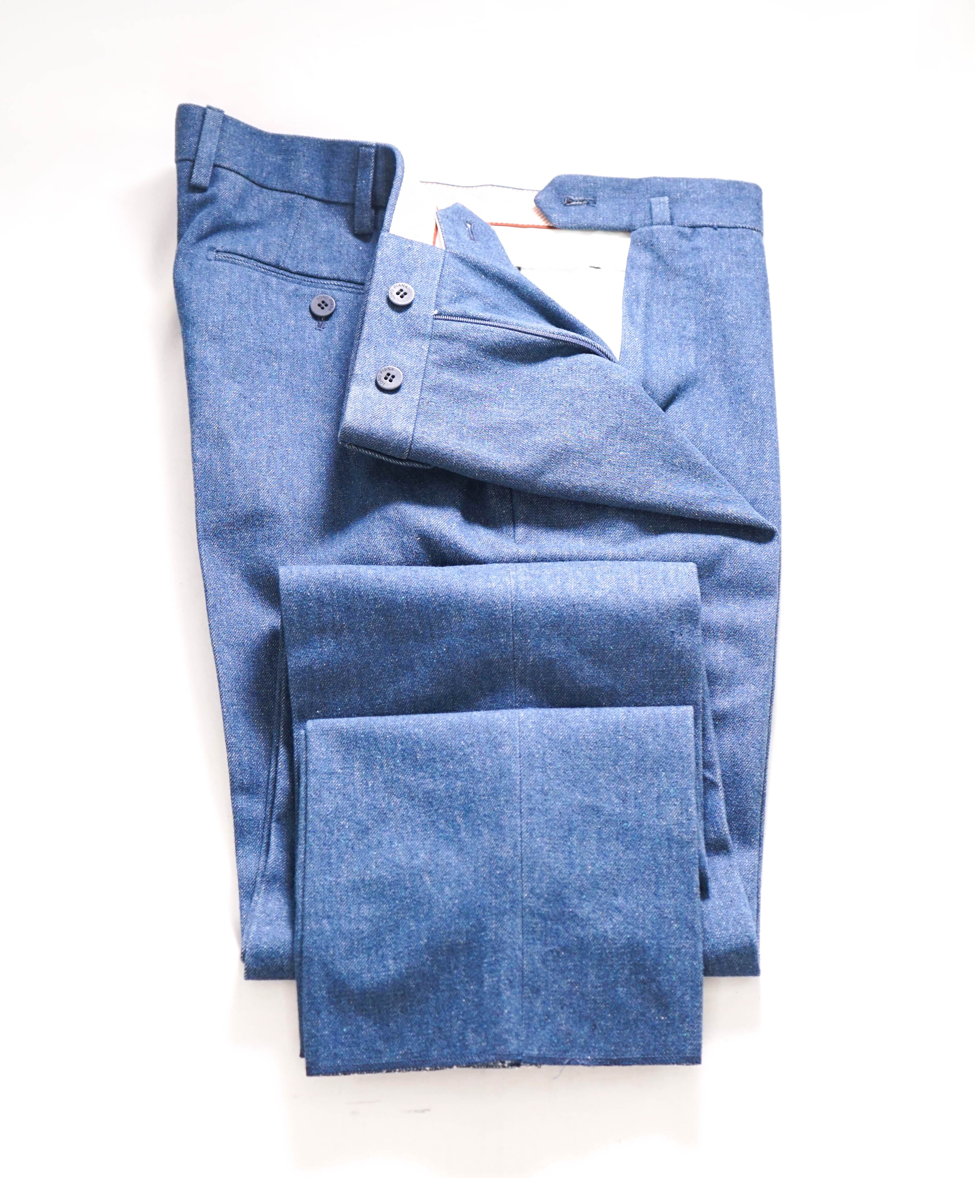 LORO PIANA - "COTTON FLOWER" Blue Denim Cotton Flat Front Pants - 34W (50EU)