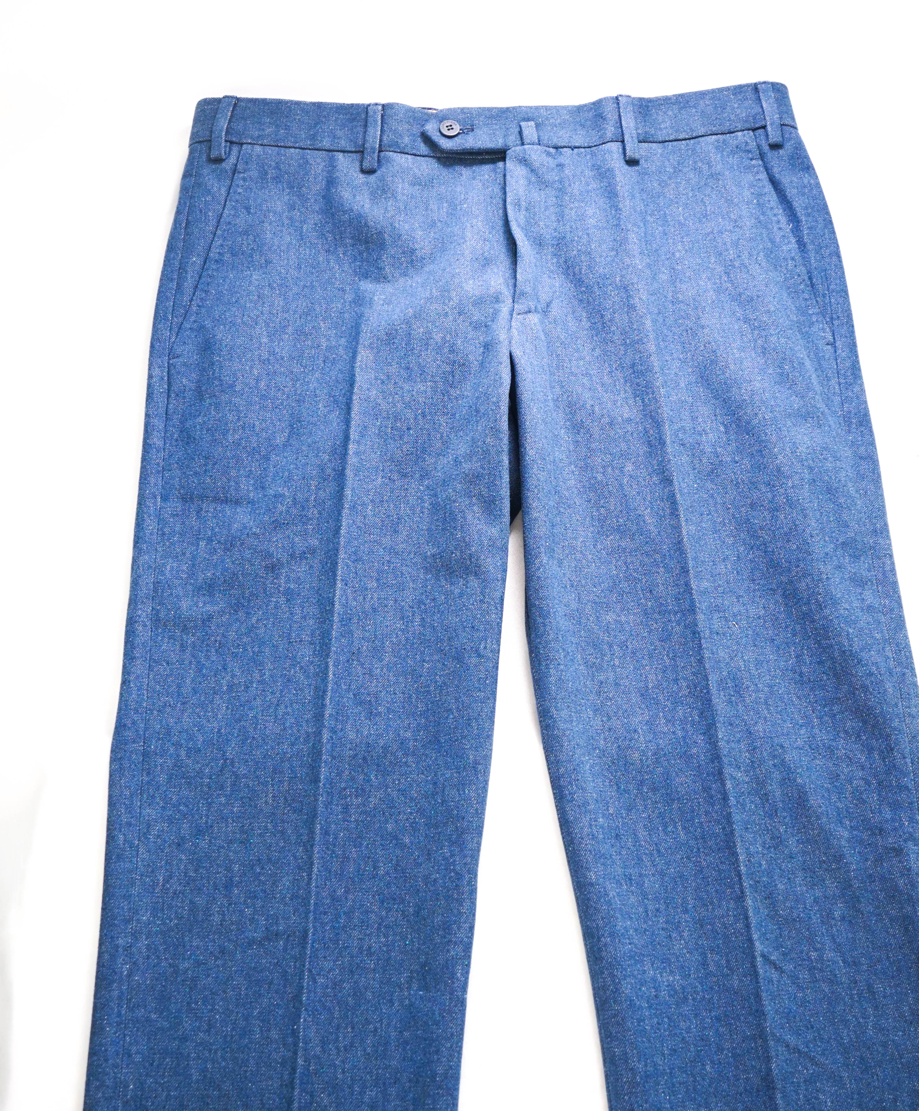 LORO PIANA - "COTTON FLOWER" Blue Denim Cotton Flat Front Pants - 34W (50EU)