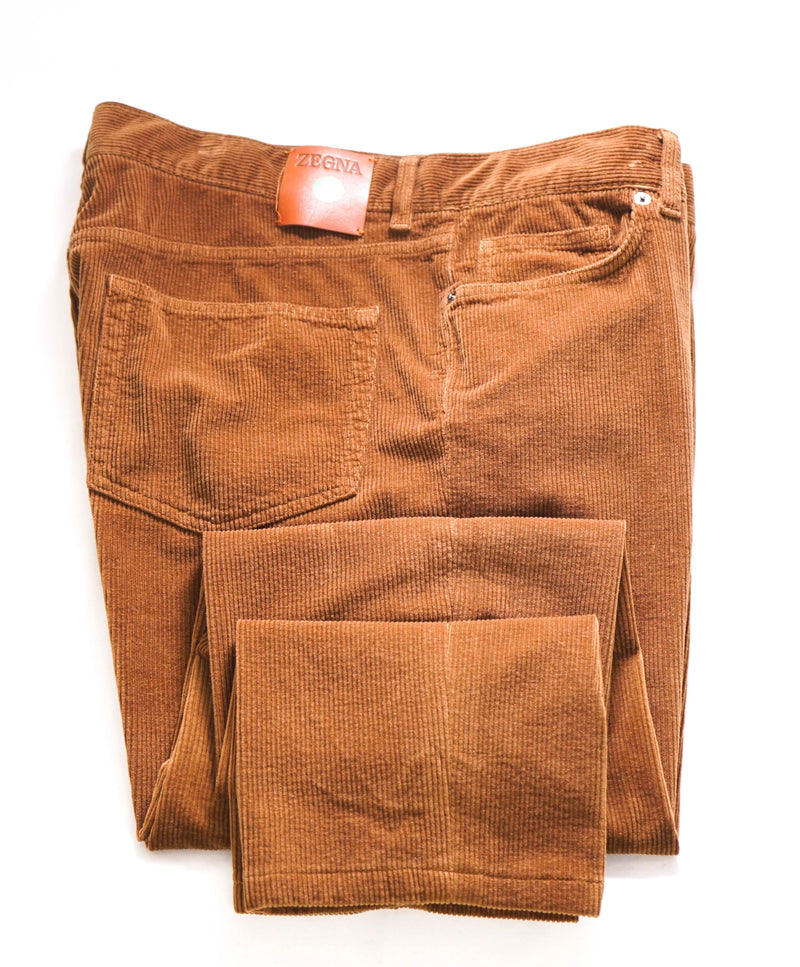 ERMENEGILDO ZEGNA - Brown "CASHCO" CASHMERE/CORDUROY Flat Front Pants - 36W