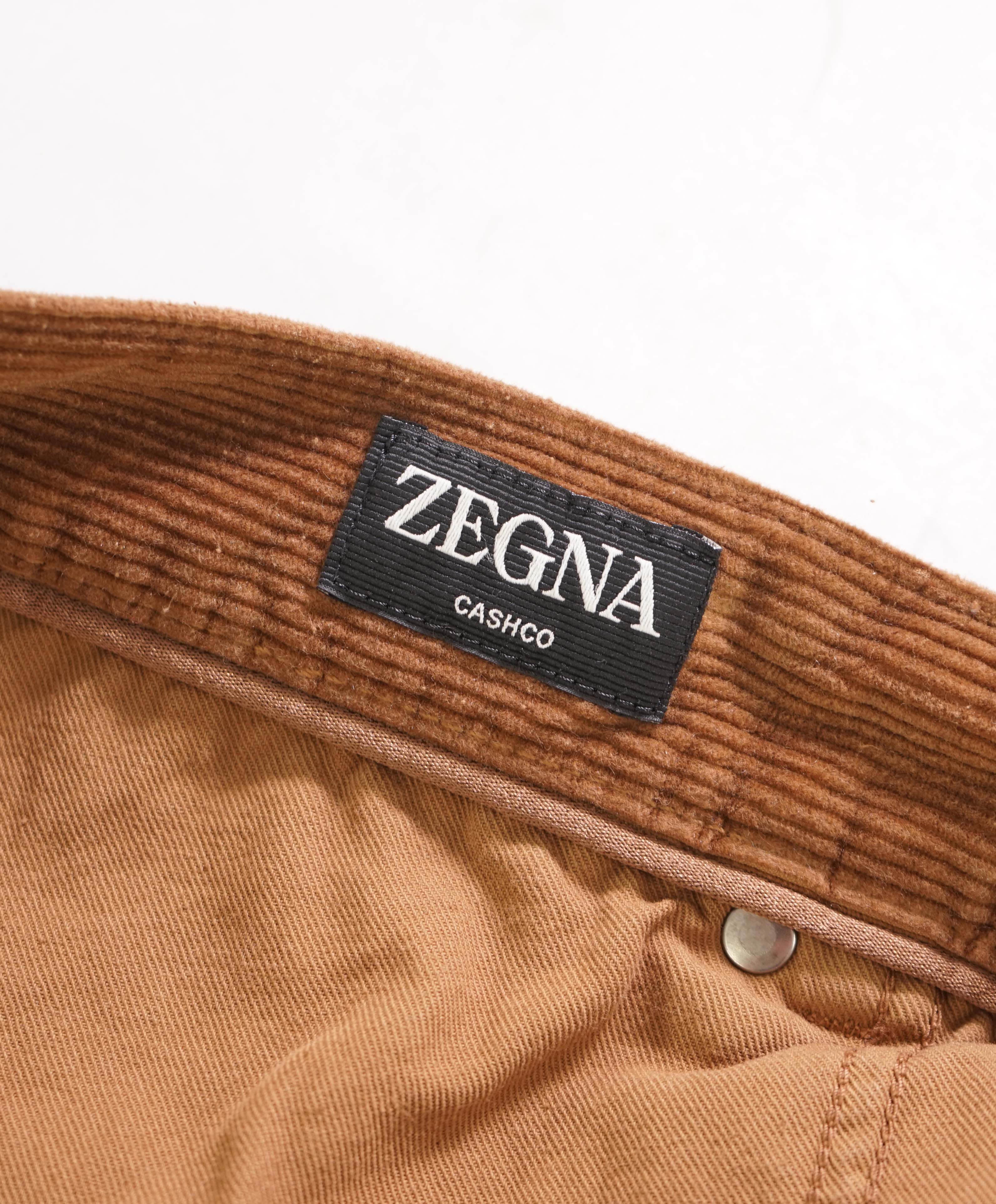 ERMENEGILDO ZEGNA - Brown "CASHCO" CASHMERE/CORDUROY Flat Front Pants - 36W