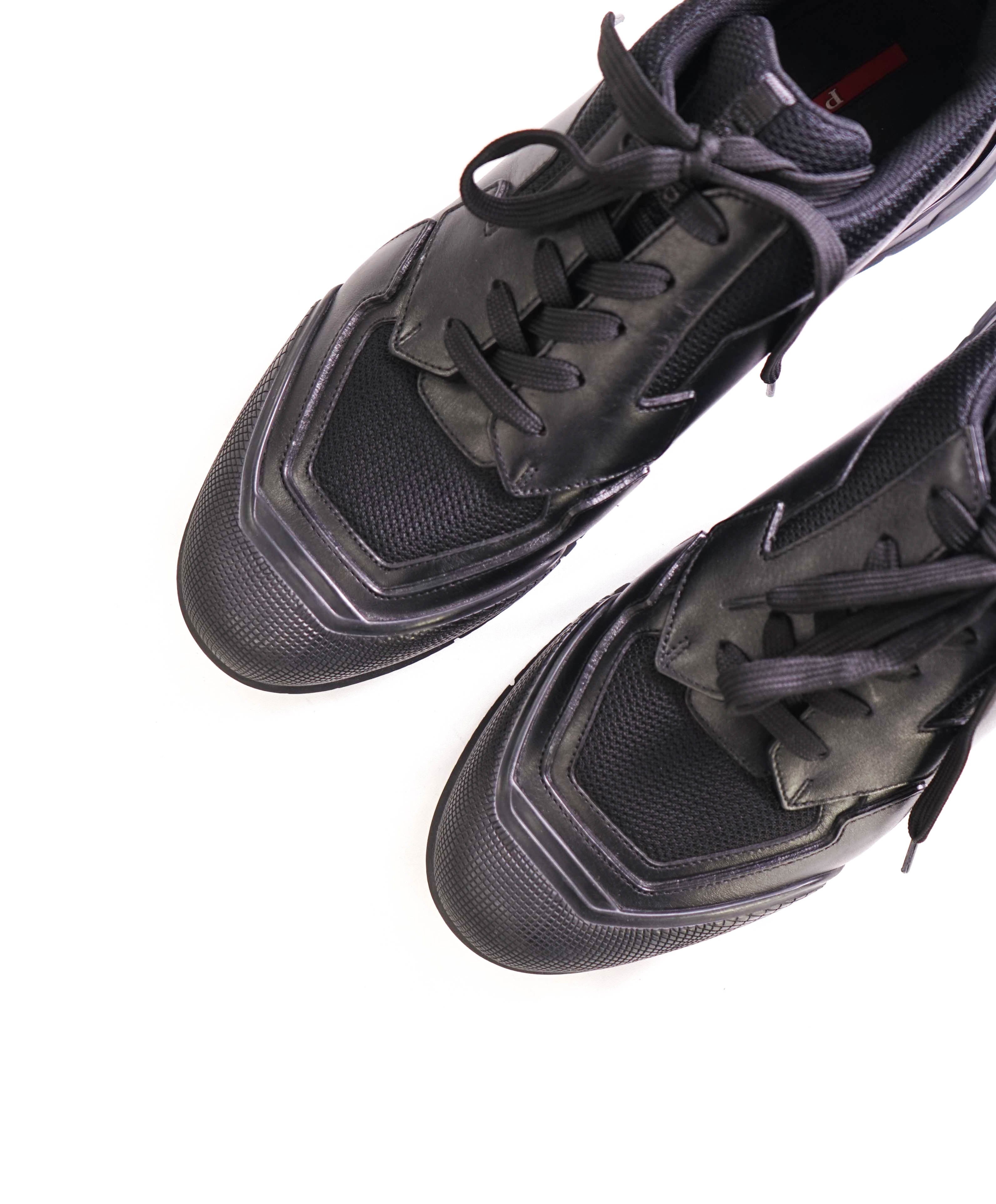 $1,150 PRADA - *Line Rossa* Black Leather Sneakers With Logo Detail - 11 US (10 IT)