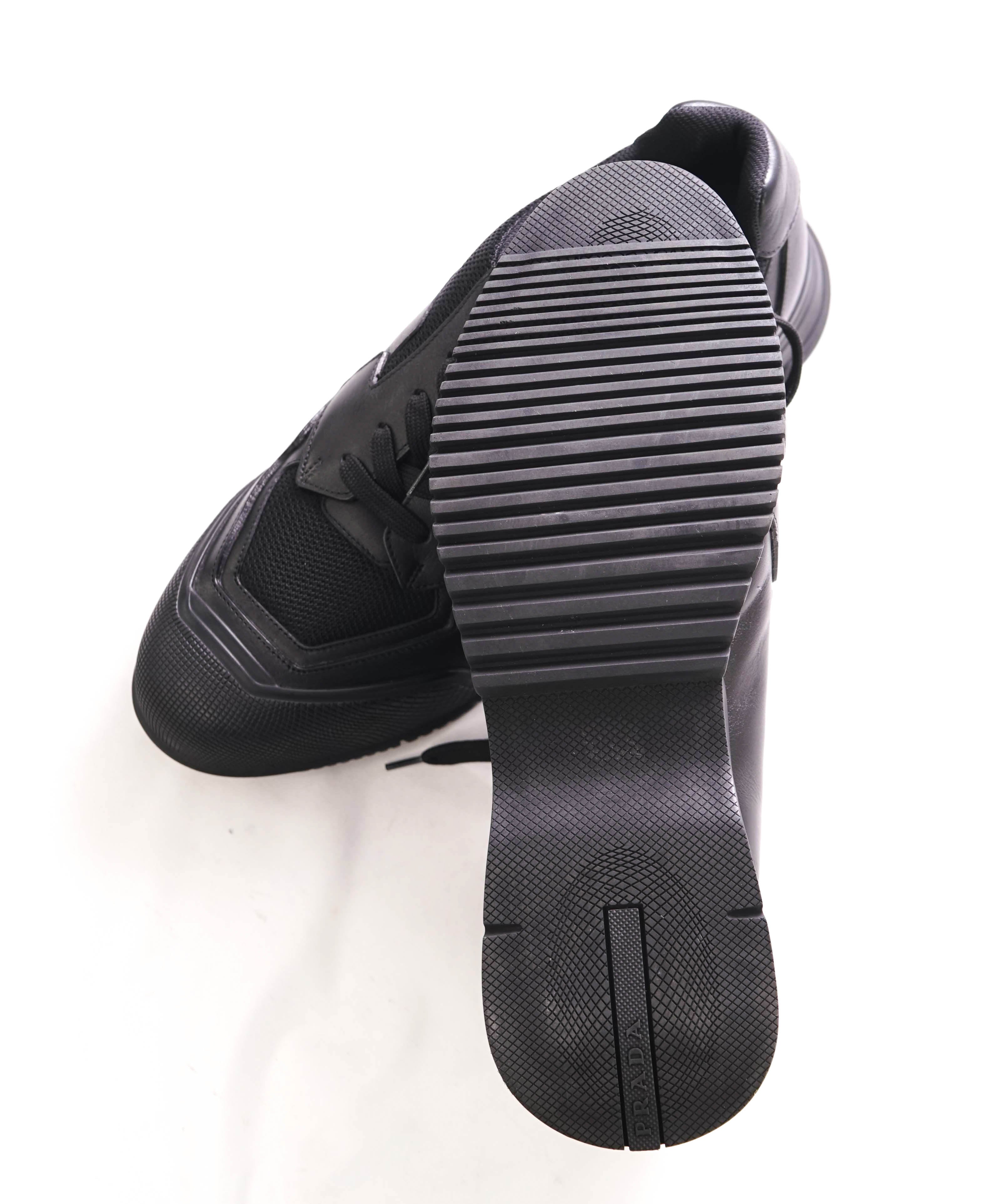 $1,150 PRADA - *Line Rossa* Black Leather Sneakers With Logo Detail - 11 US (10 IT)