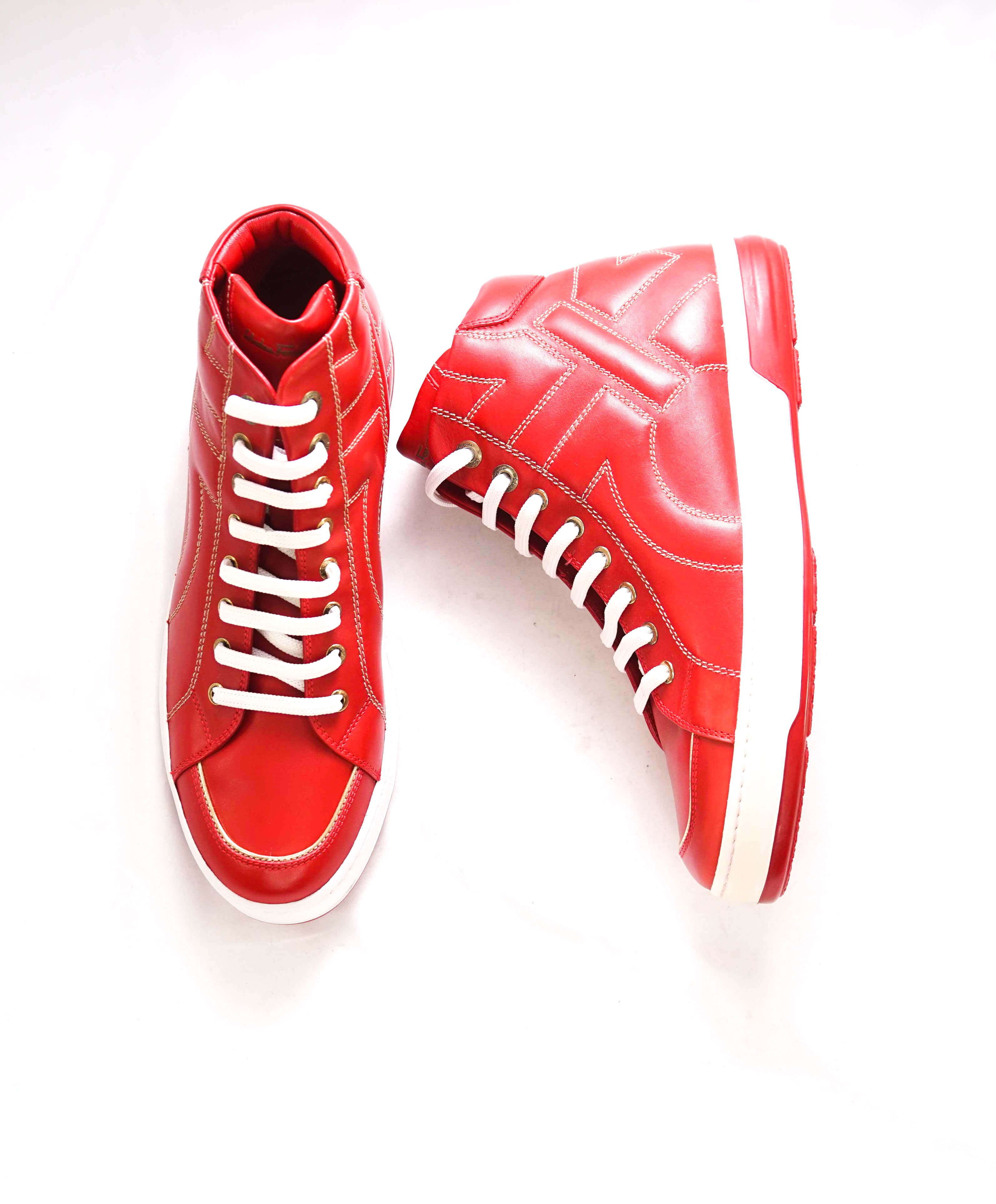 $800 SALVATORE FERRAGAMO - *GANCINI* NICKY Red Hightop Leather Sneaker -  8EE US