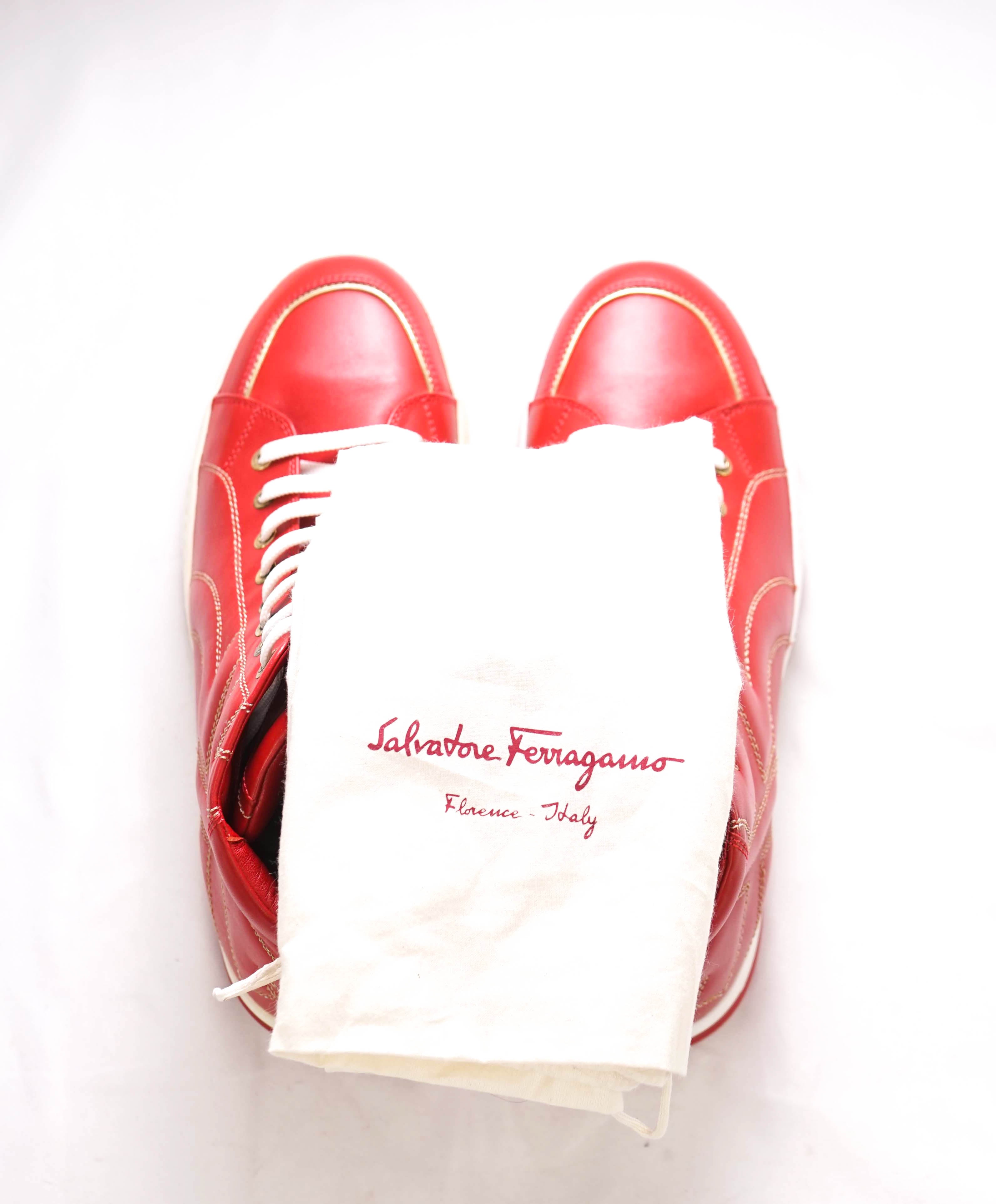 $800 SALVATORE FERRAGAMO - *GANCINI* NICKY Red Hightop Leather Sneaker -  8EE US