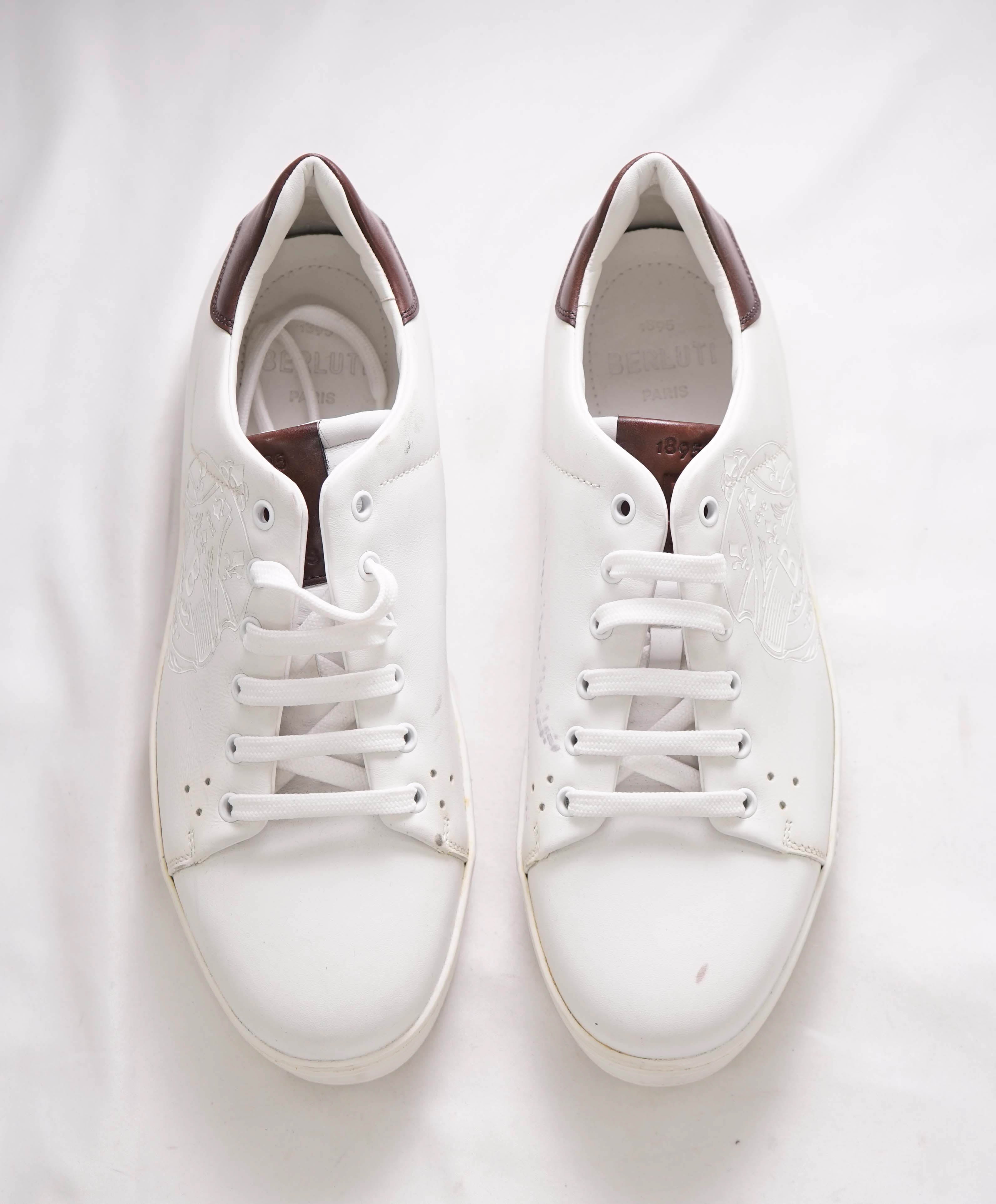 $1,720 BERLUTI PARIS- "SCRITTO" Leather Lace-Up Sneakers In White - 9.5 US (8.5 Stamped)