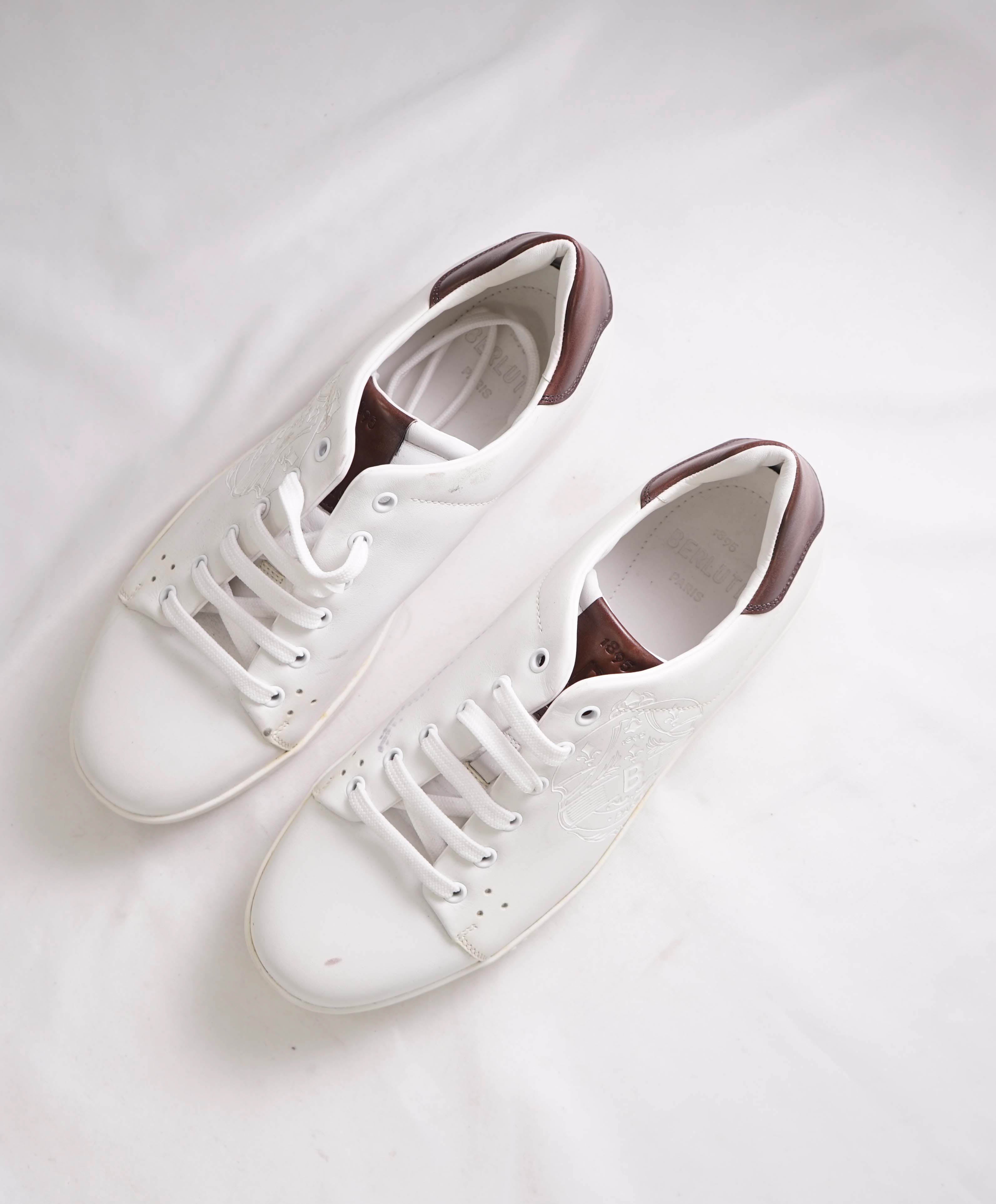 $1,720 BERLUTI PARIS- "SCRITTO" Leather Lace-Up Sneakers In White - 9.5 US (8.5 Stamped)