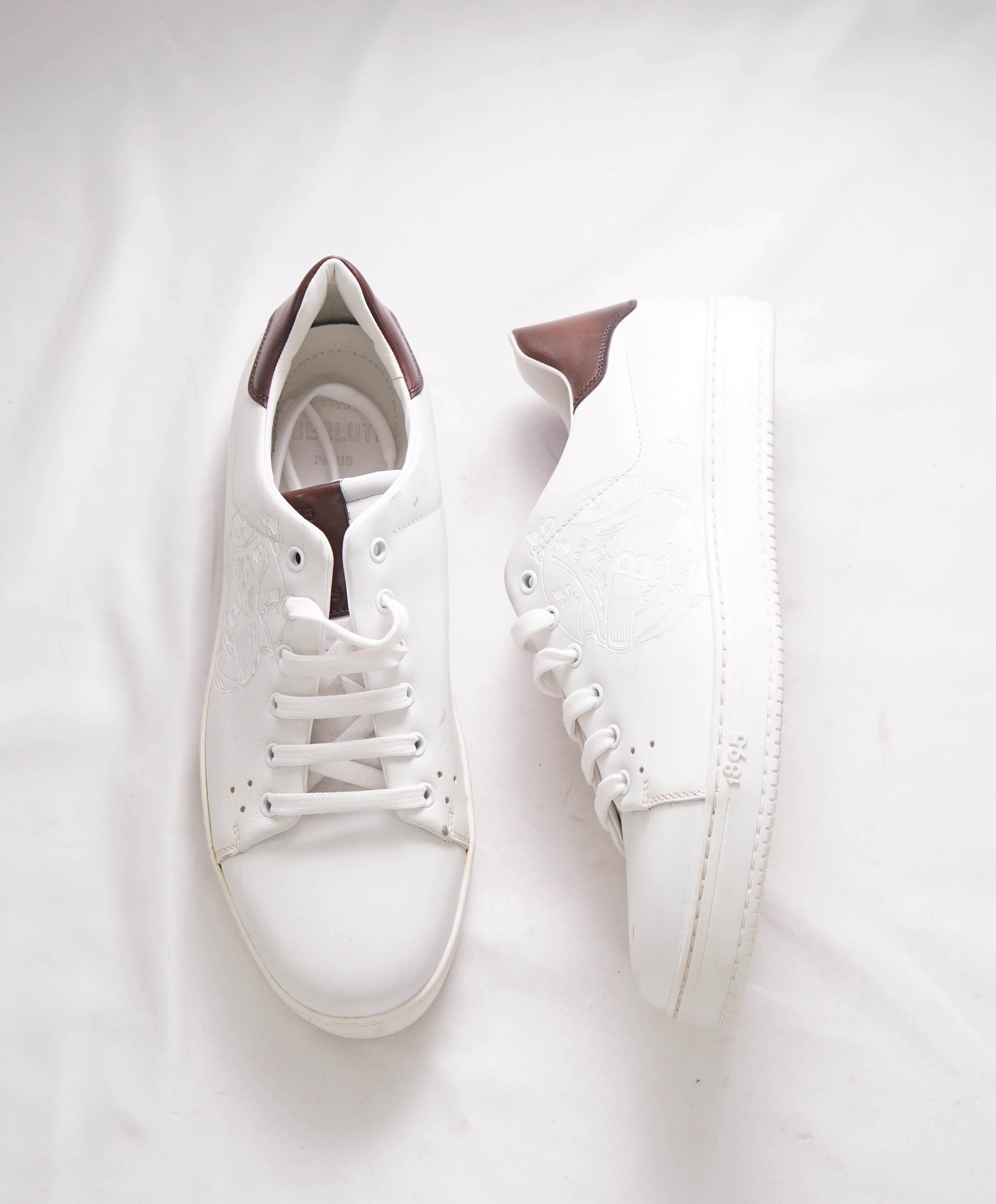 $1,720 BERLUTI PARIS- "SCRITTO" Leather Lace-Up Sneakers In White - 9.5 US (8.5 Stamped)