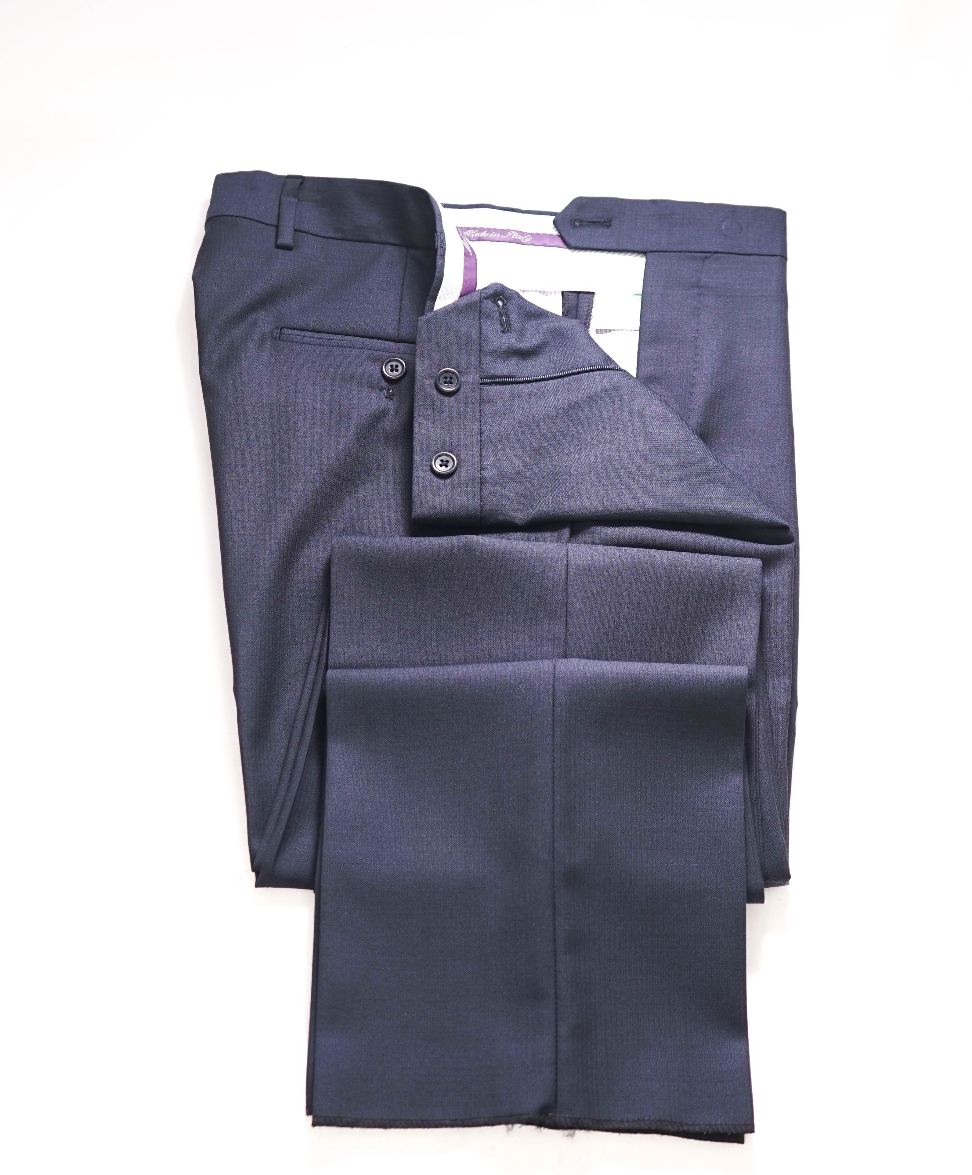 SAKS FIFTH AVE - Steel Blue Wool MADE IN ITALY Flat Front Dress Pants - 32W