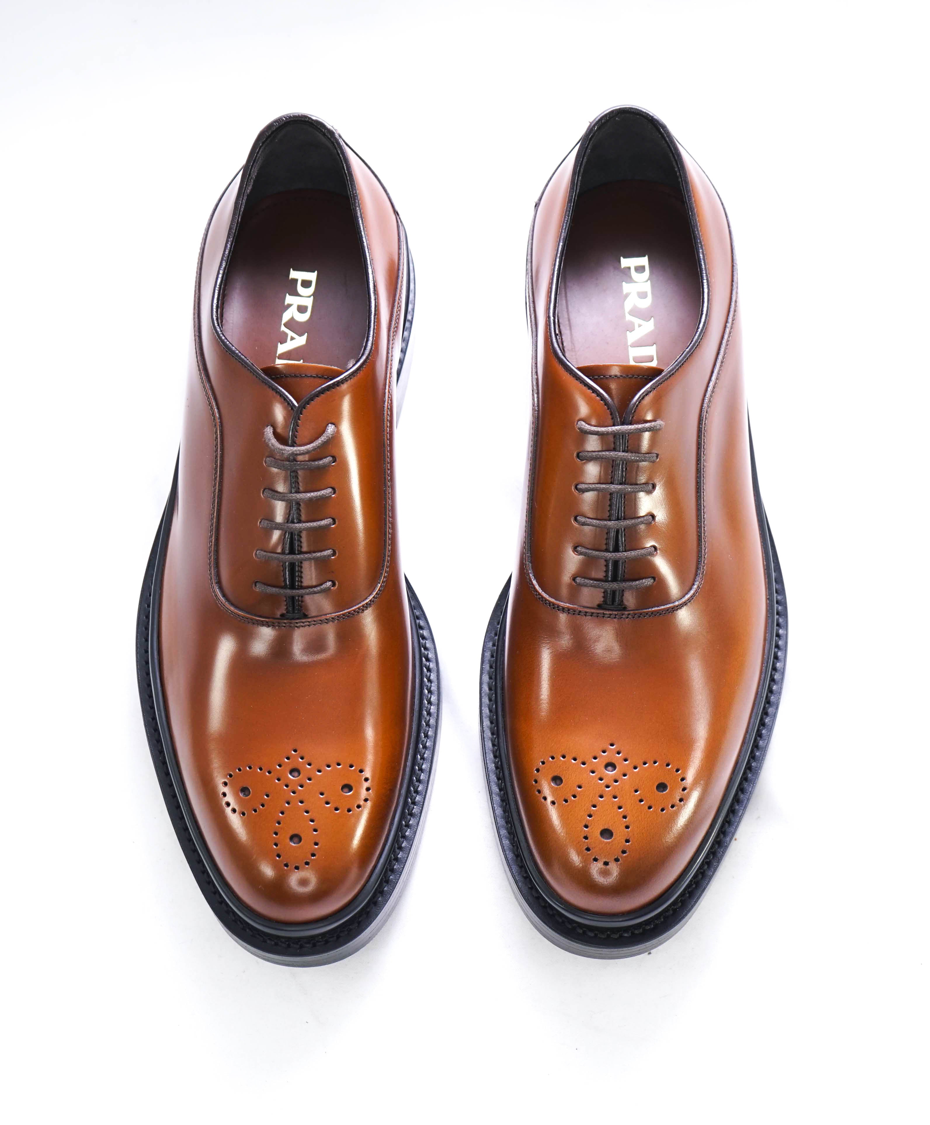 $1,150 PRADA - Brown Leather Brogue Lug Sole Oxfords - 9 US (8 Prada)