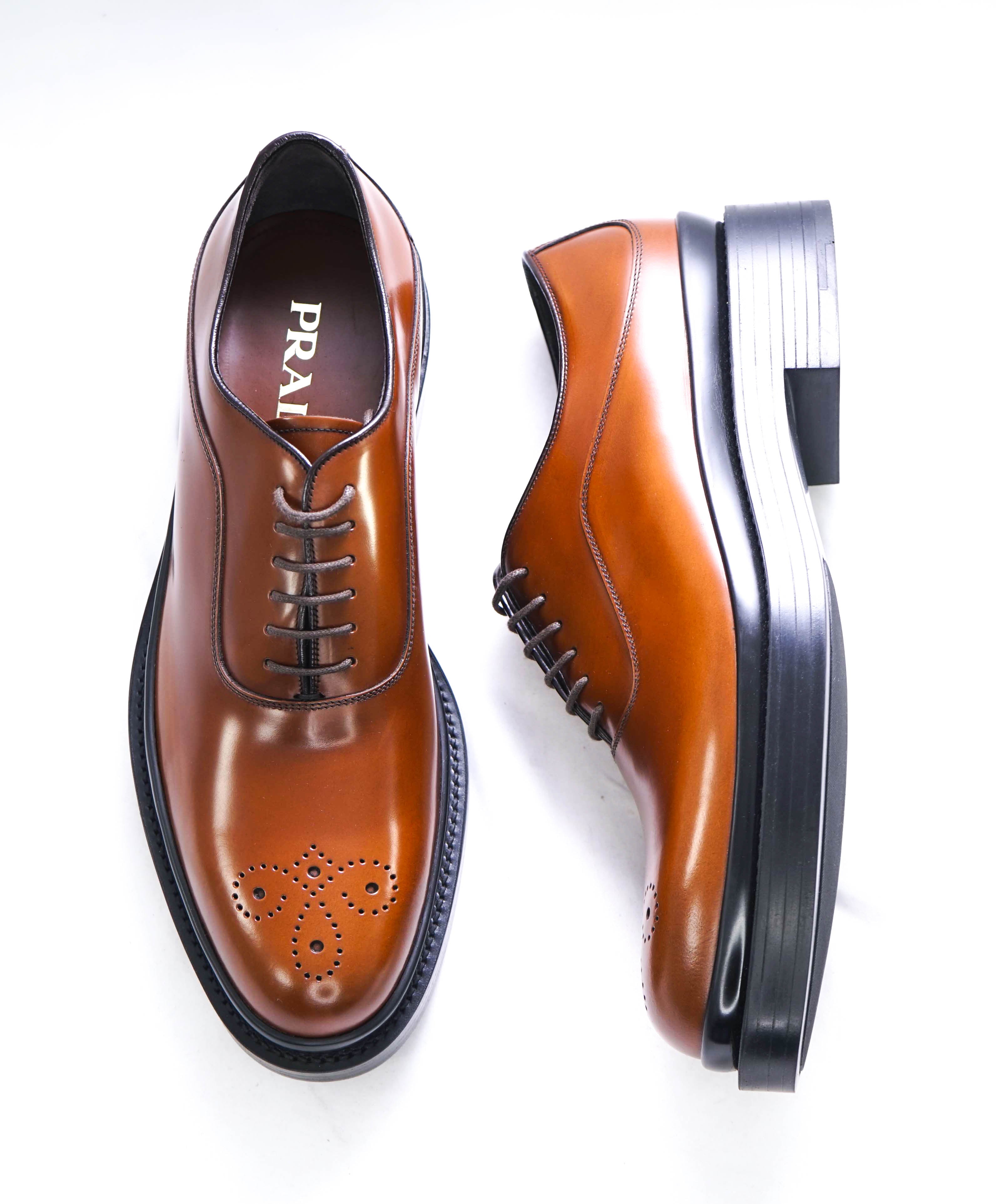 $1,150 PRADA - Brown Leather Brogue Lug Sole Oxfords - 9 US (8 Prada)