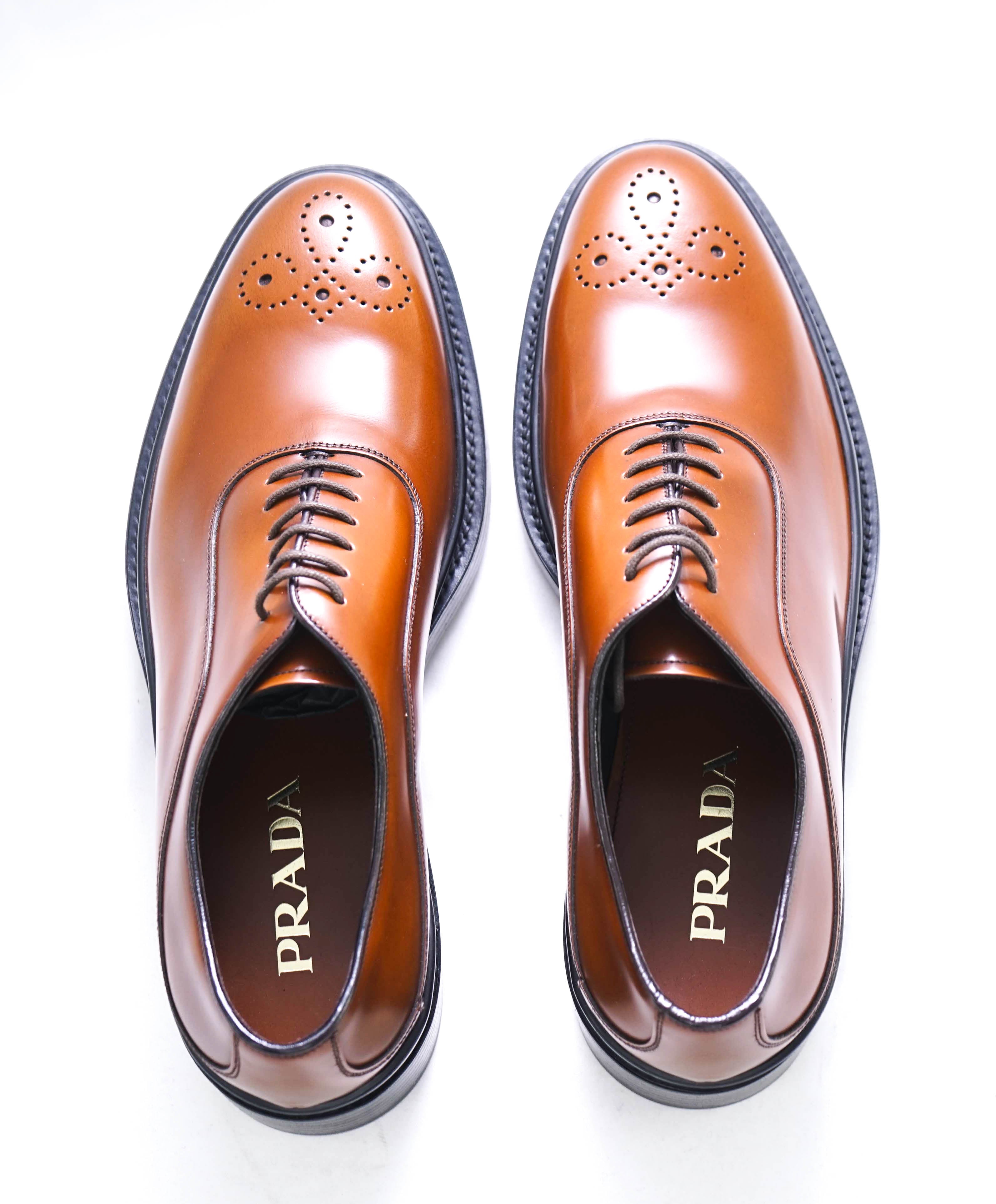 $1,150 PRADA - Brown Leather Brogue Lug Sole Oxfords - 9 US (8 Prada)