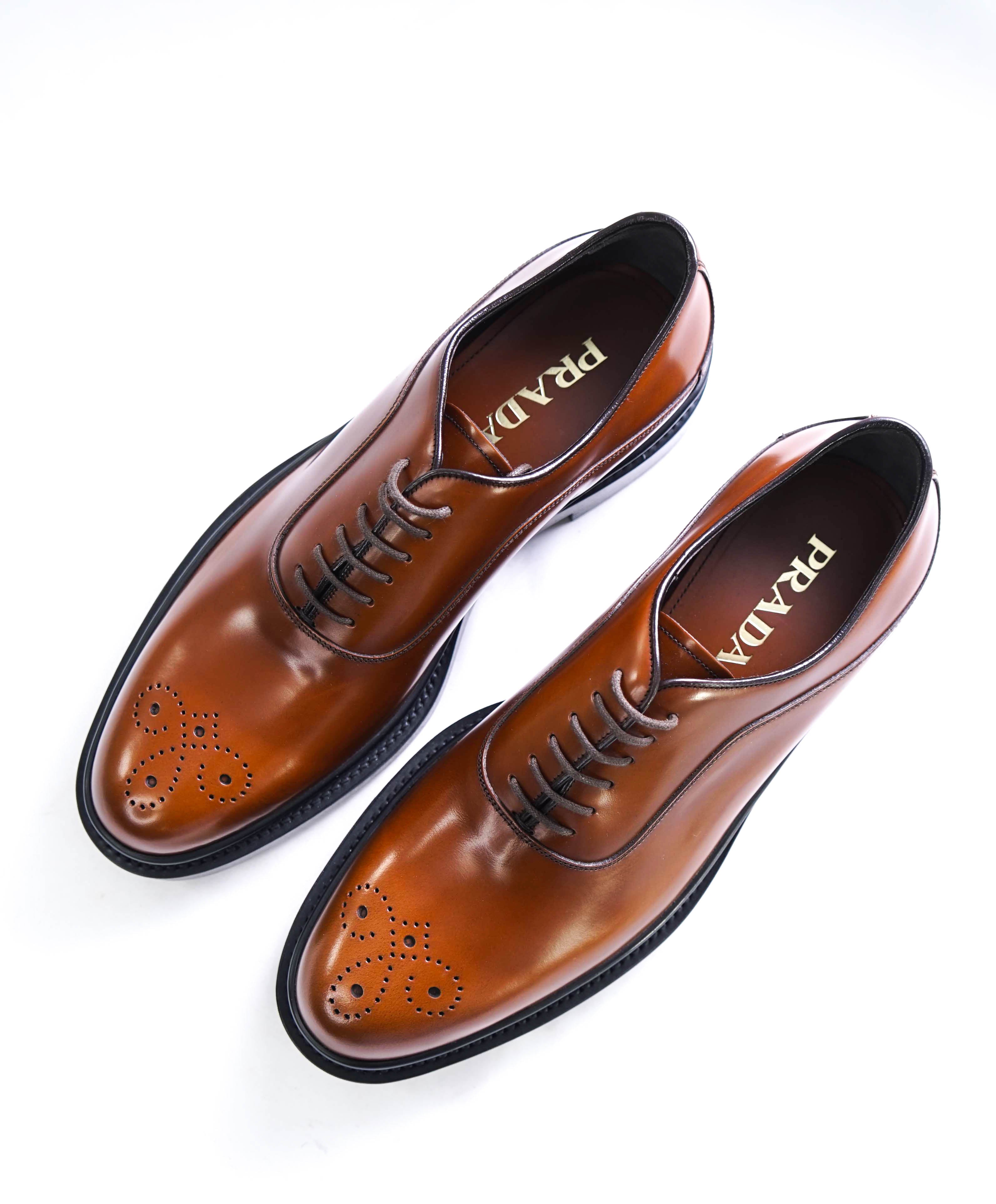 $1,150 PRADA - Brown Leather Brogue Lug Sole Oxfords - 9 US (8 Prada)