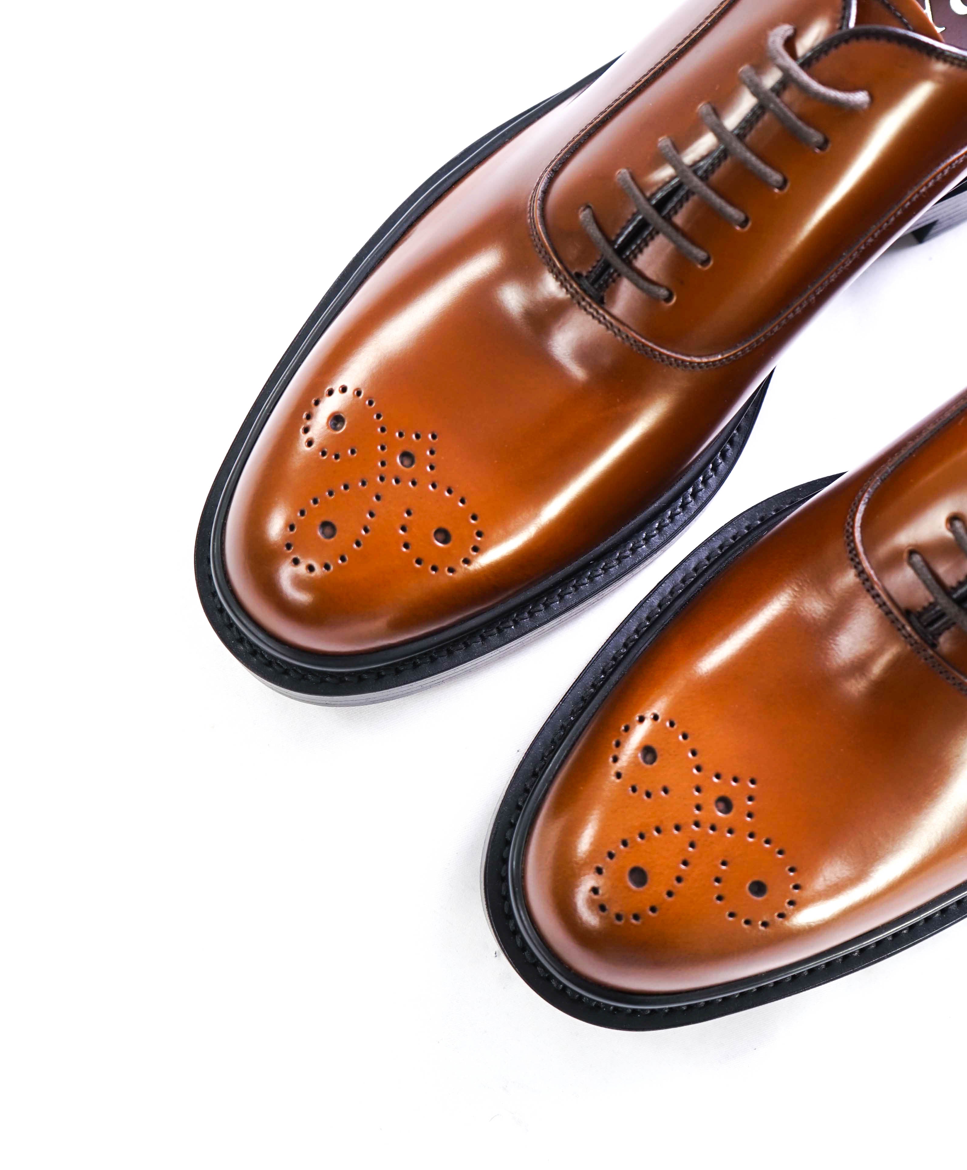 $1,150 PRADA - Brown Leather Brogue Lug Sole Oxfords - 9 US (8 Prada)