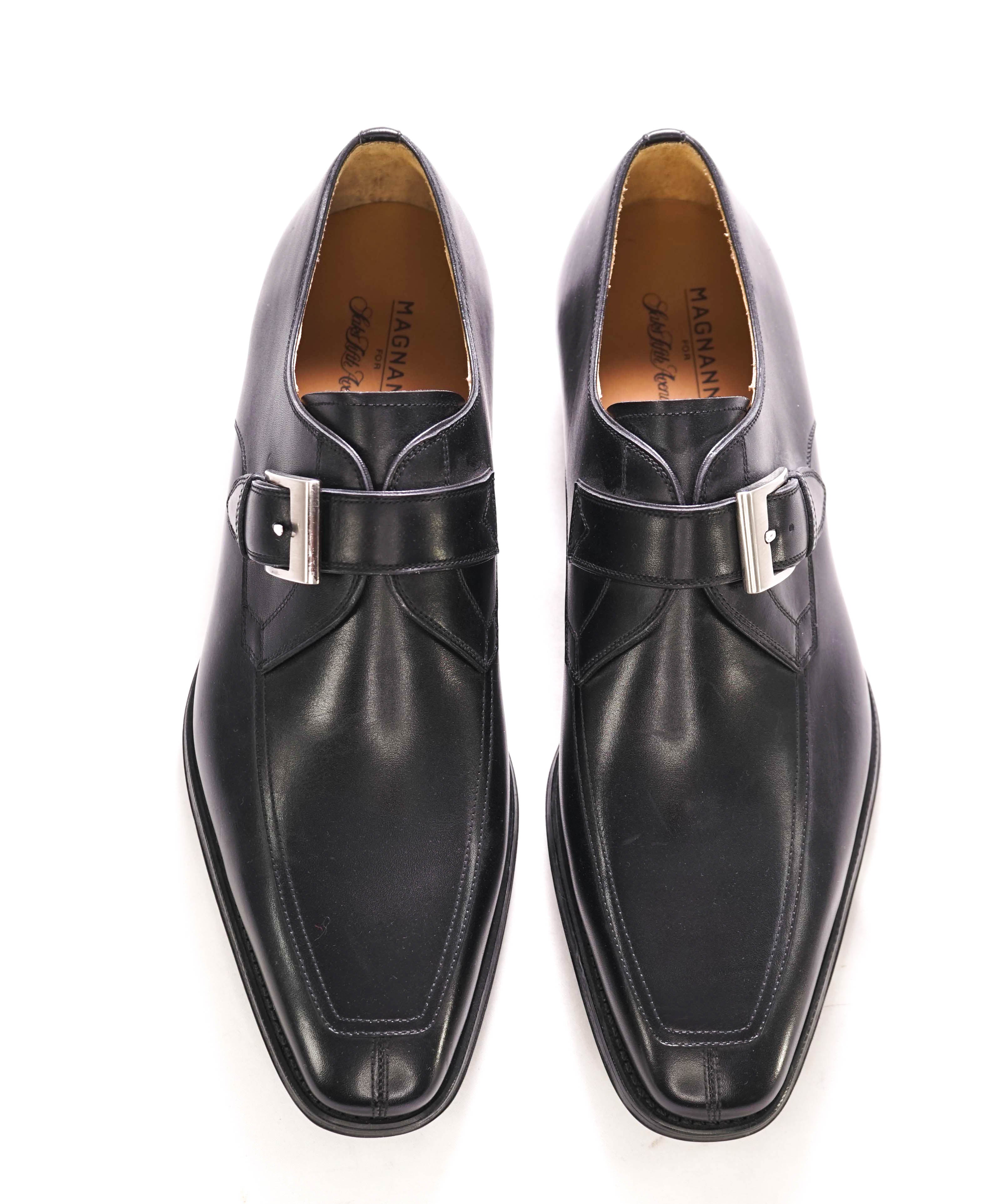 MAGNANNI - Black Loafers With Single Monk Strap Detail Rubber Sole - 9