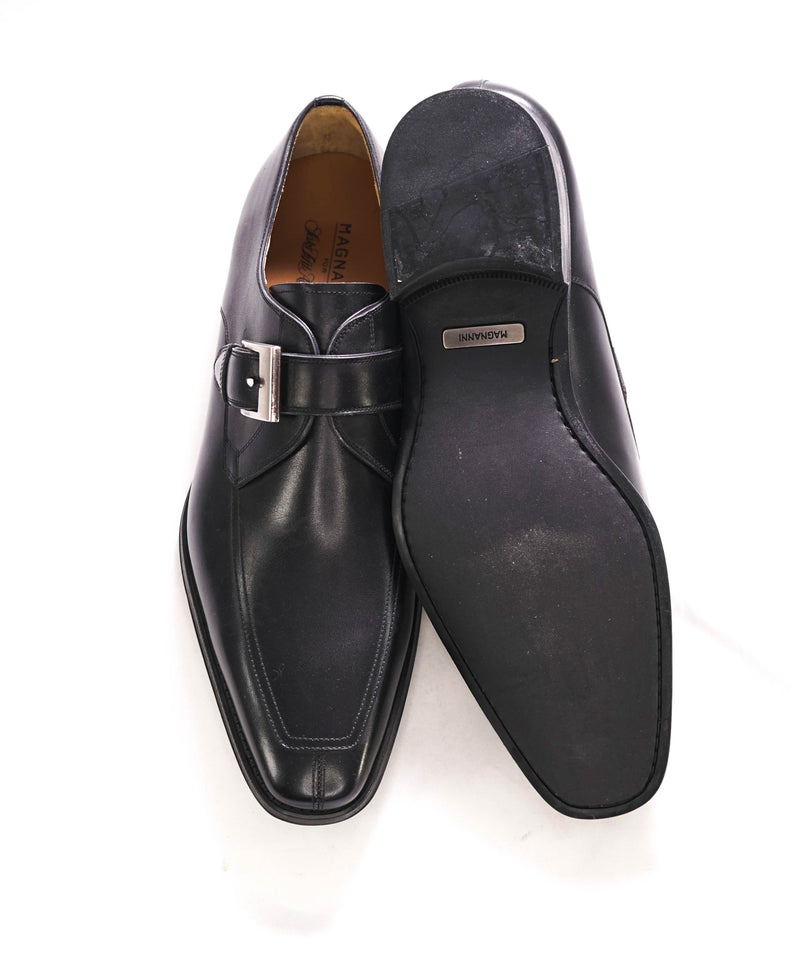 MAGNANNI - Black Loafers With Single Monk Strap Detail Rubber Sole - 9