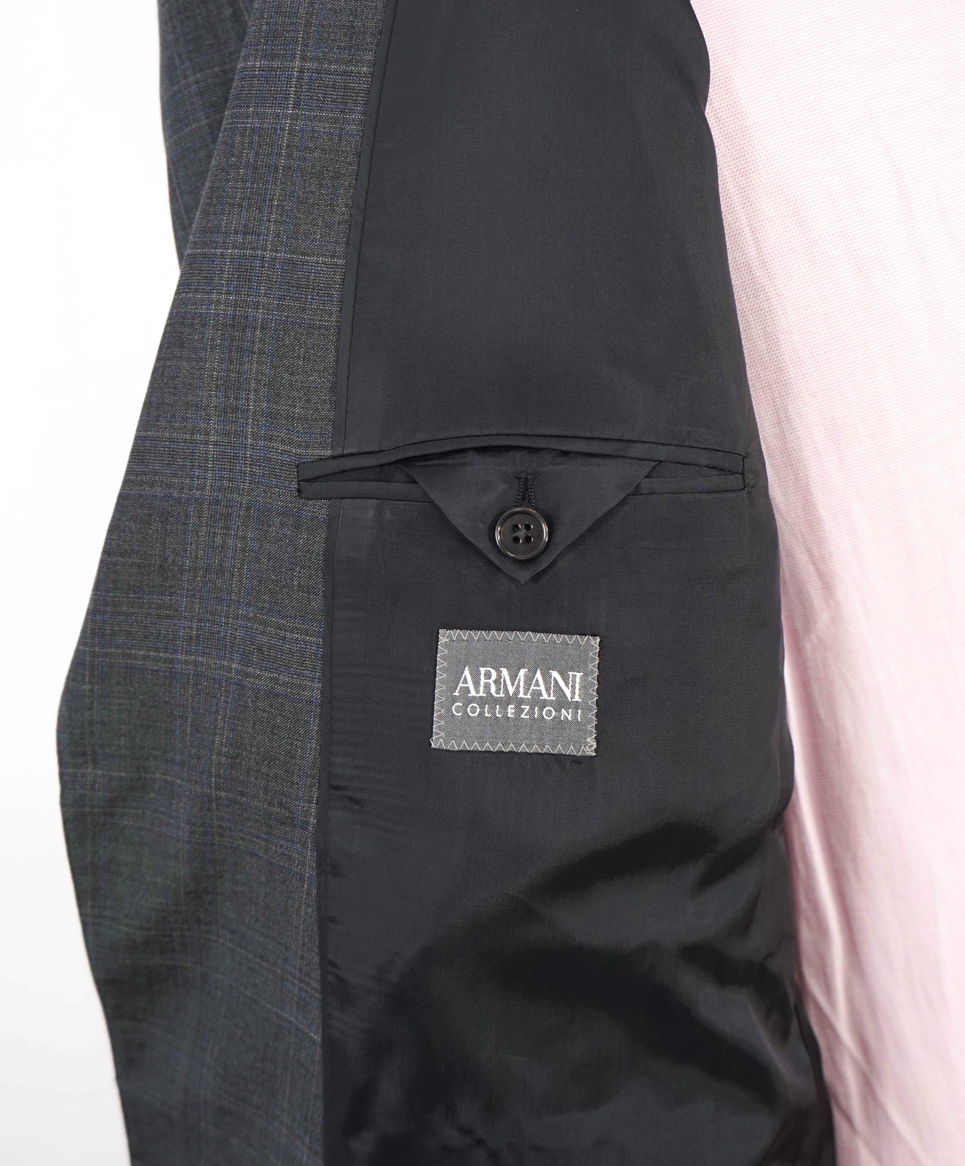 $2,000 ARMANI COLLEZIONI -  Gray Check Plaid Notch Lapel Suit - 44R