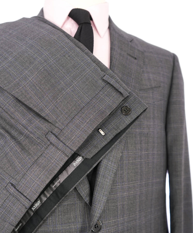 $2,000 ARMANI COLLEZIONI -  Gray Check Plaid Notch Lapel Suit - 44R