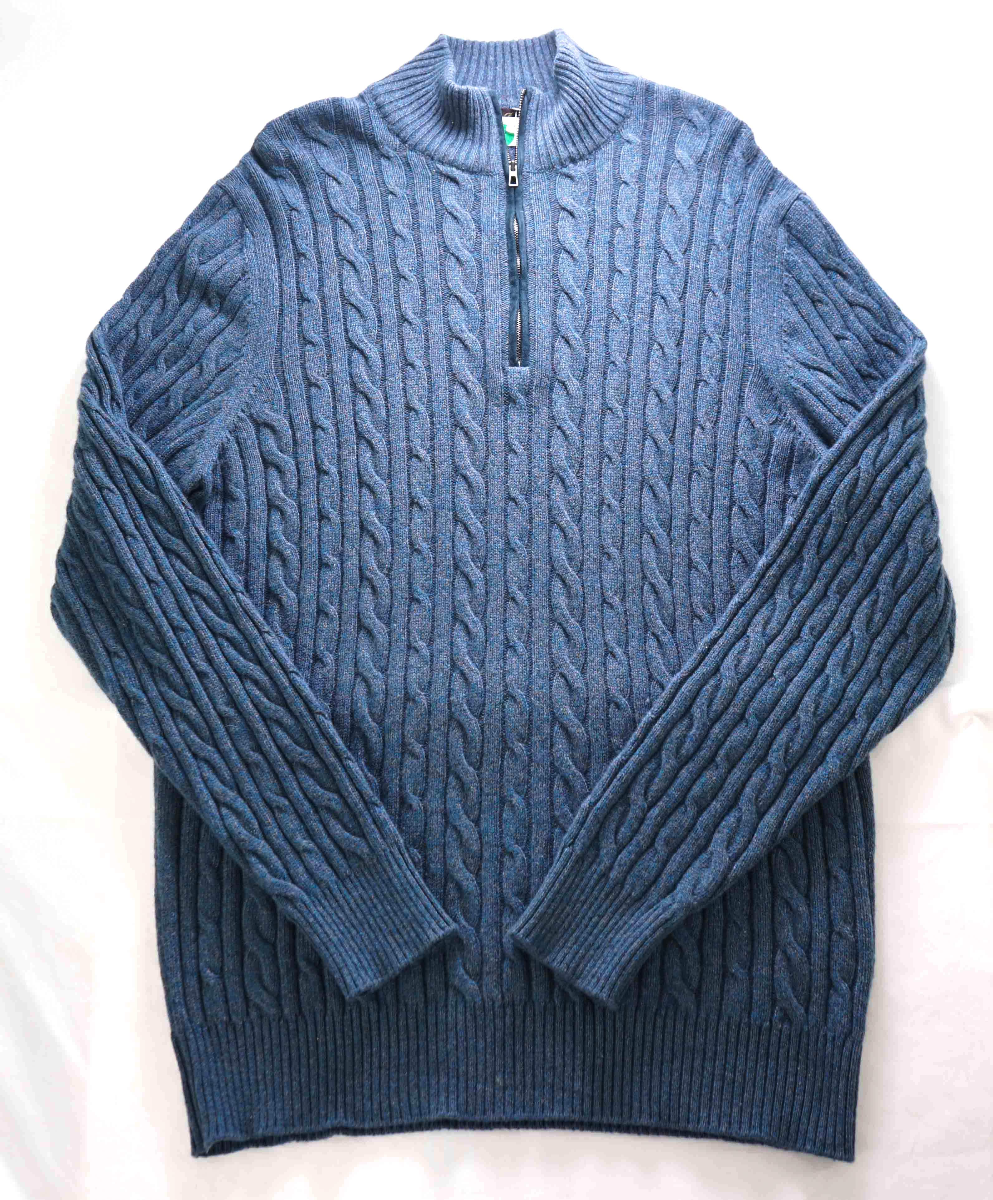 $2,275 LORO PIANA - *BABY CASHMERE* Blue Fleck Cable Knit Sweater- 58 (3XL)